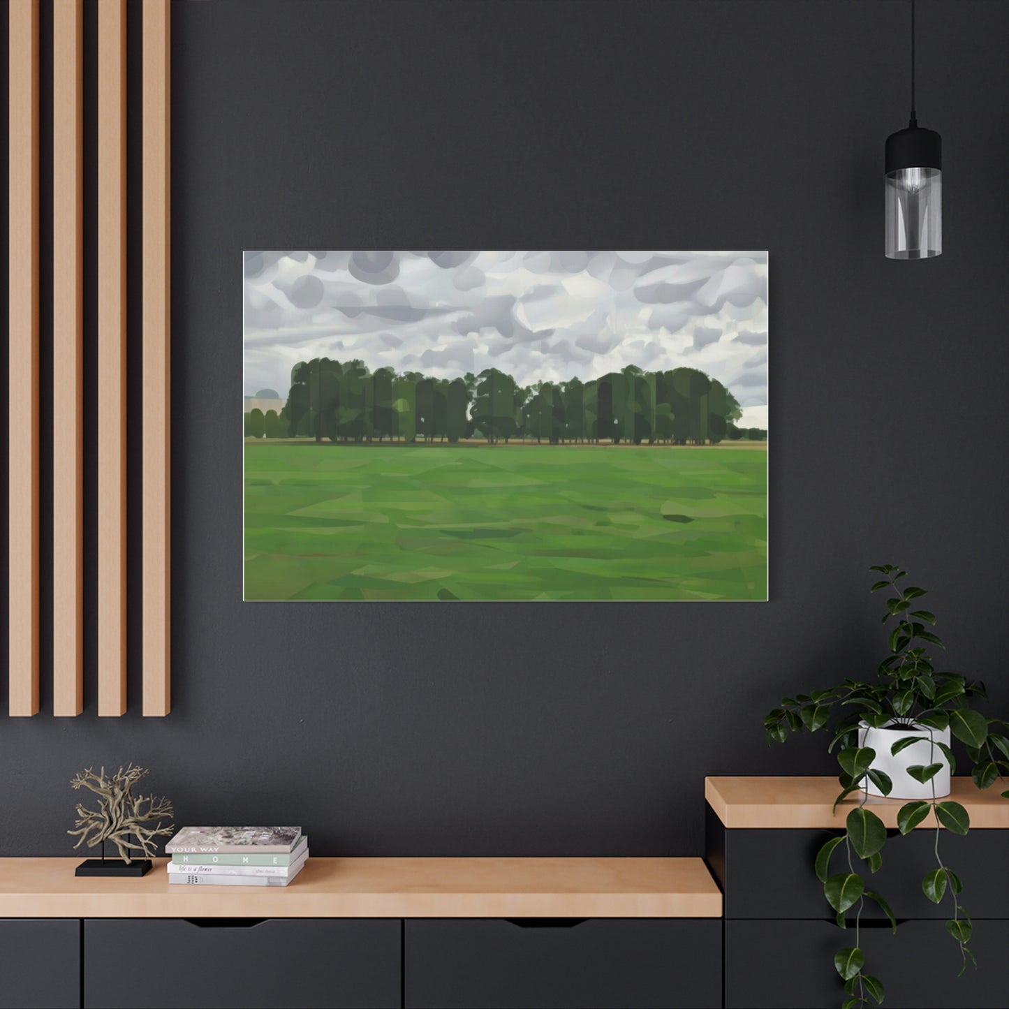 Green Field Landscape Canvas Print — Tranquil Park Scene Matte Stretched Canvas