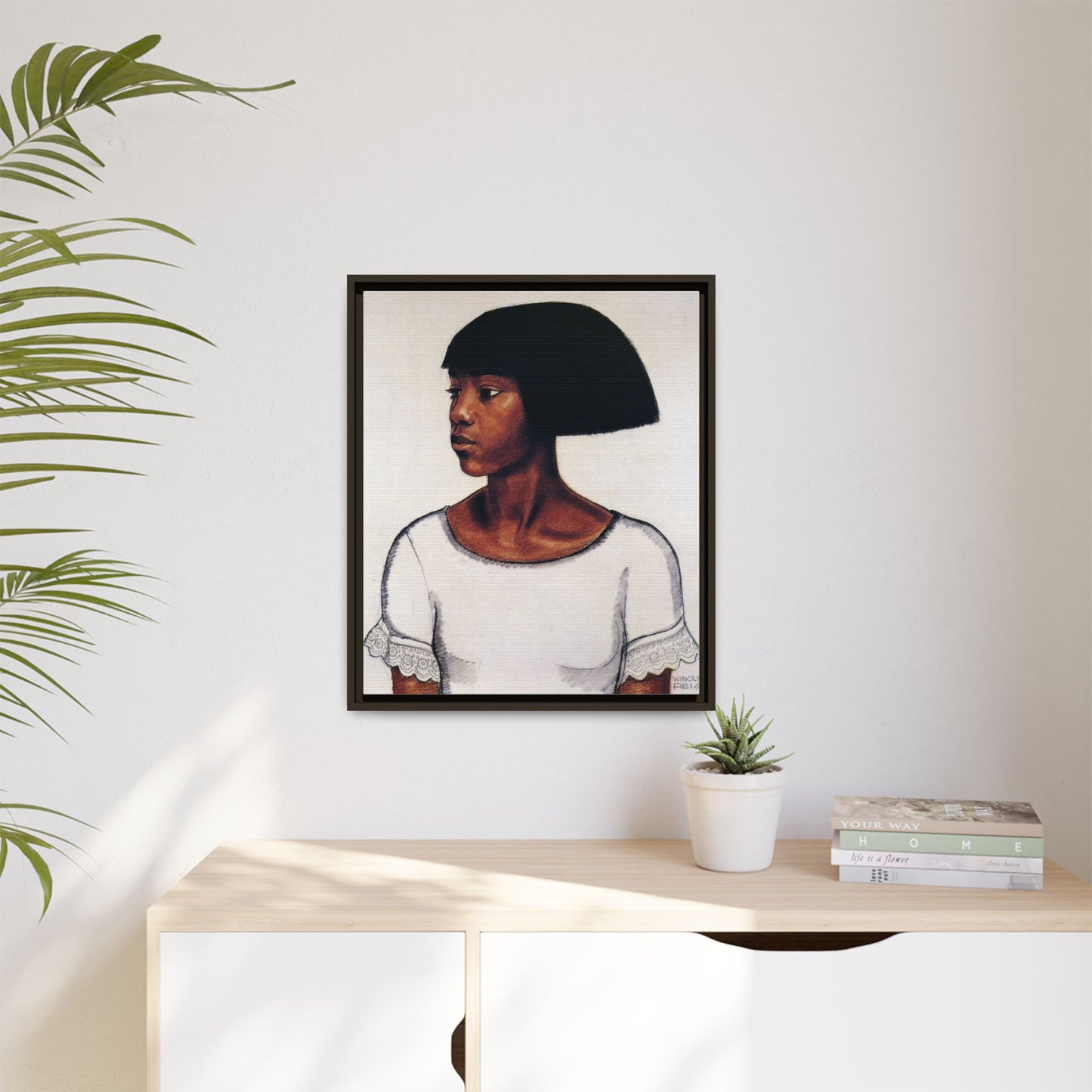 Portrait of a Young Woman by Winold Reiss Framed Matte Canvas Portrait