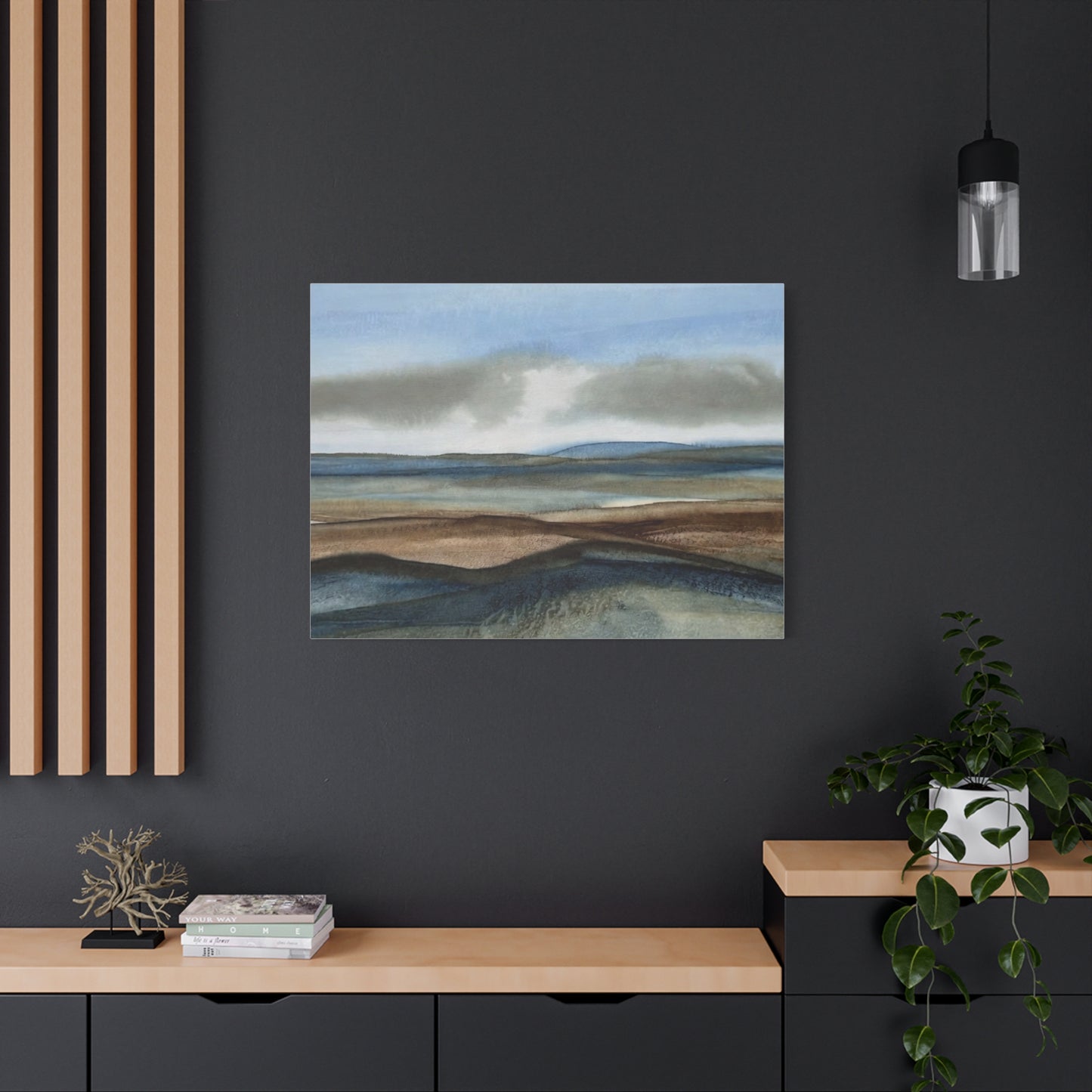 Coastal Mist Matte Canvas Print — Serene Blue-Brown Landscape Wall Art