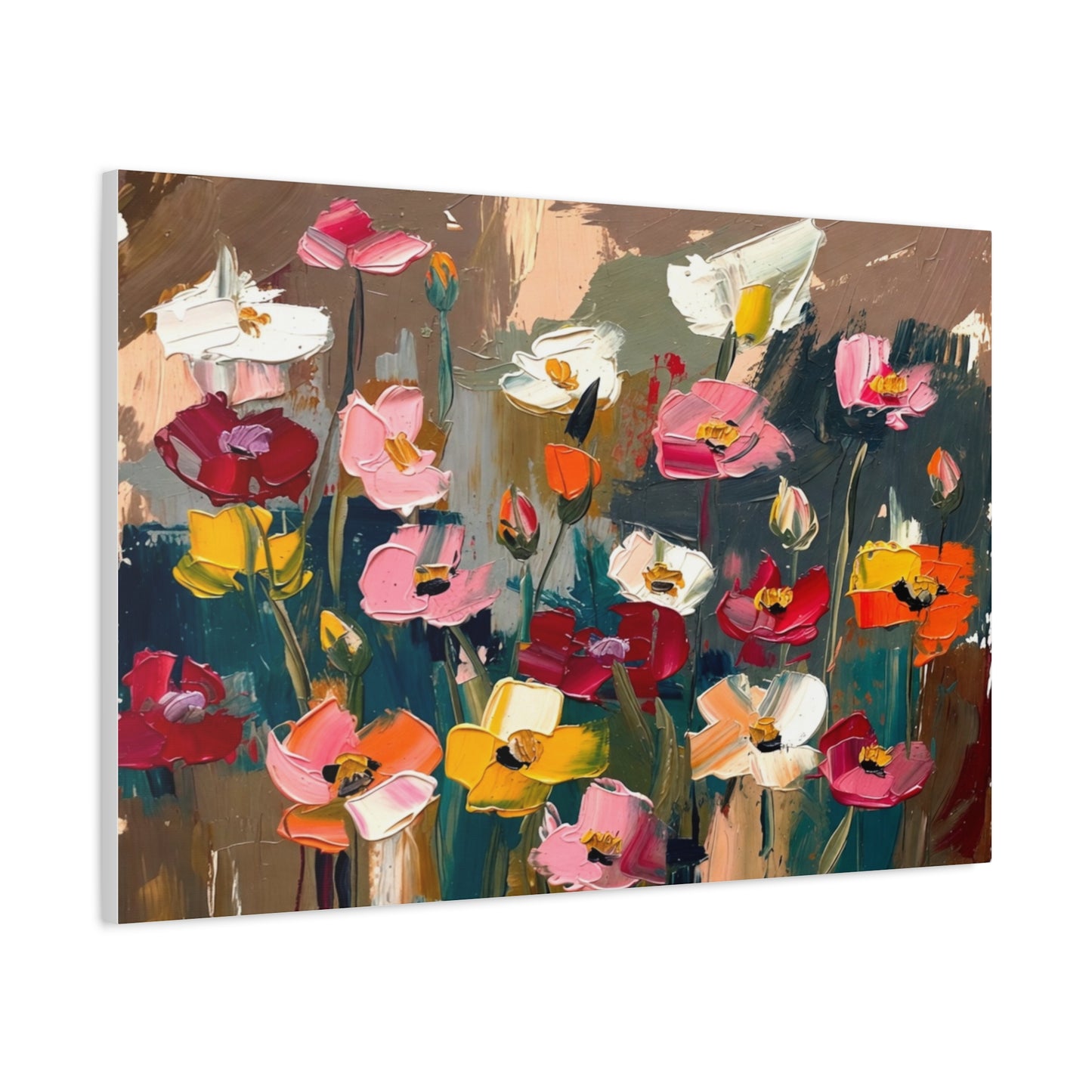 Abstract Floral Canvas Wall Art — Colorful Poppies Matte Stretched Print