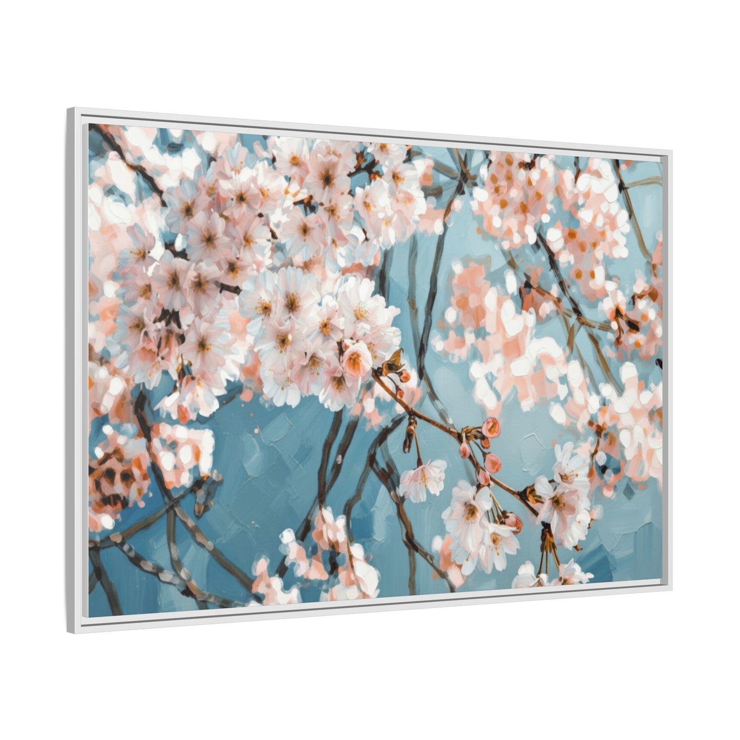 Framed Cherry Blossom Matte Canvas Print — Soft Pink Floral Wall Art