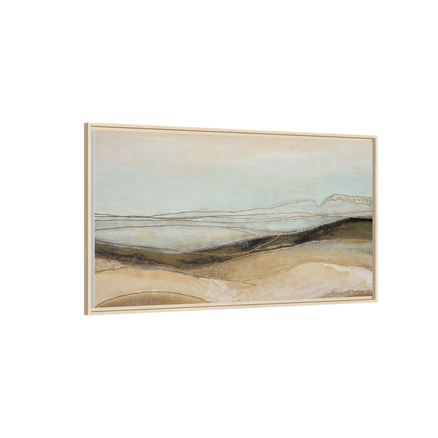 Framed Matte Canvas Wall Art — Neutral Abstract Landscape in Soft Blues & Earth Tones