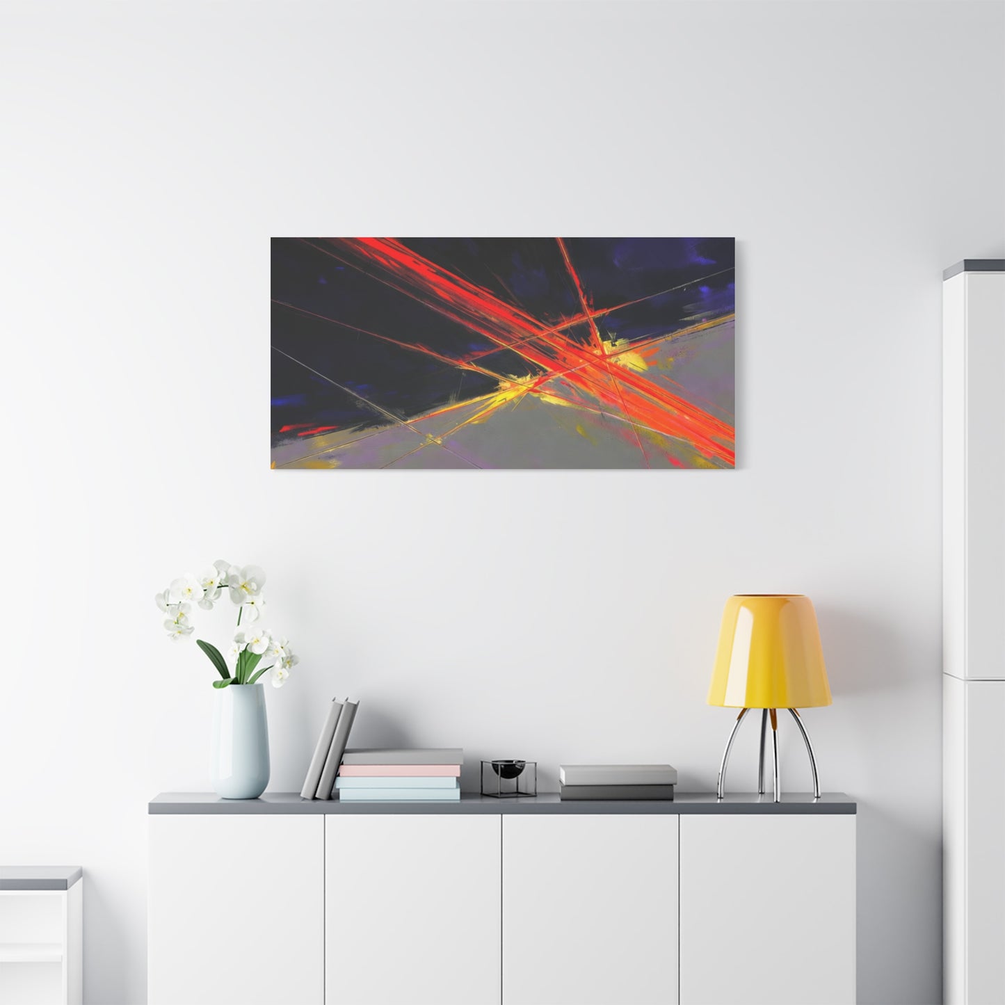 Abstract Red Streaks Matte Canvas Print — Modern Geometric Wall Art