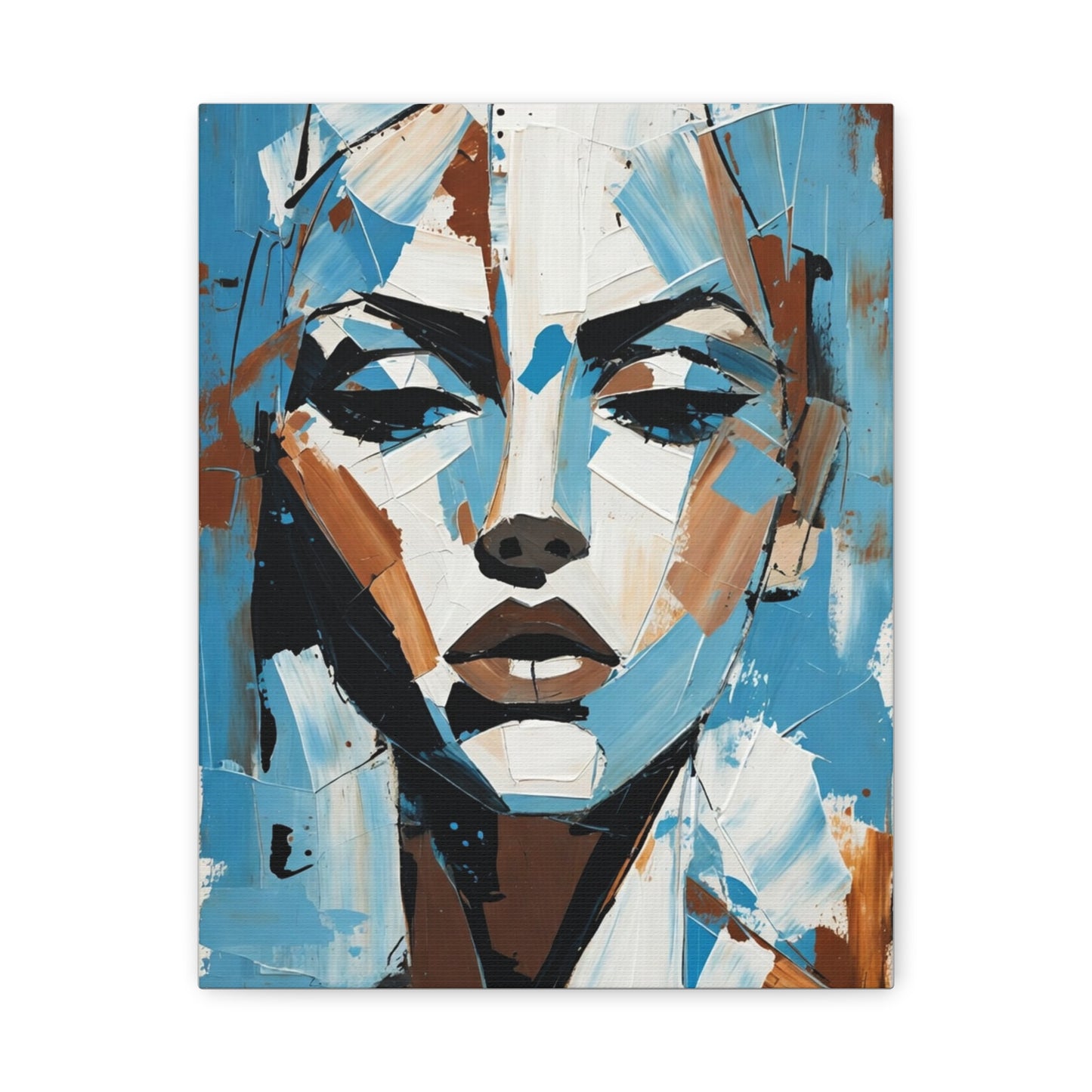 Abstract Blue Portrait Canvas Print — Modern Stretched Matte Wall Art