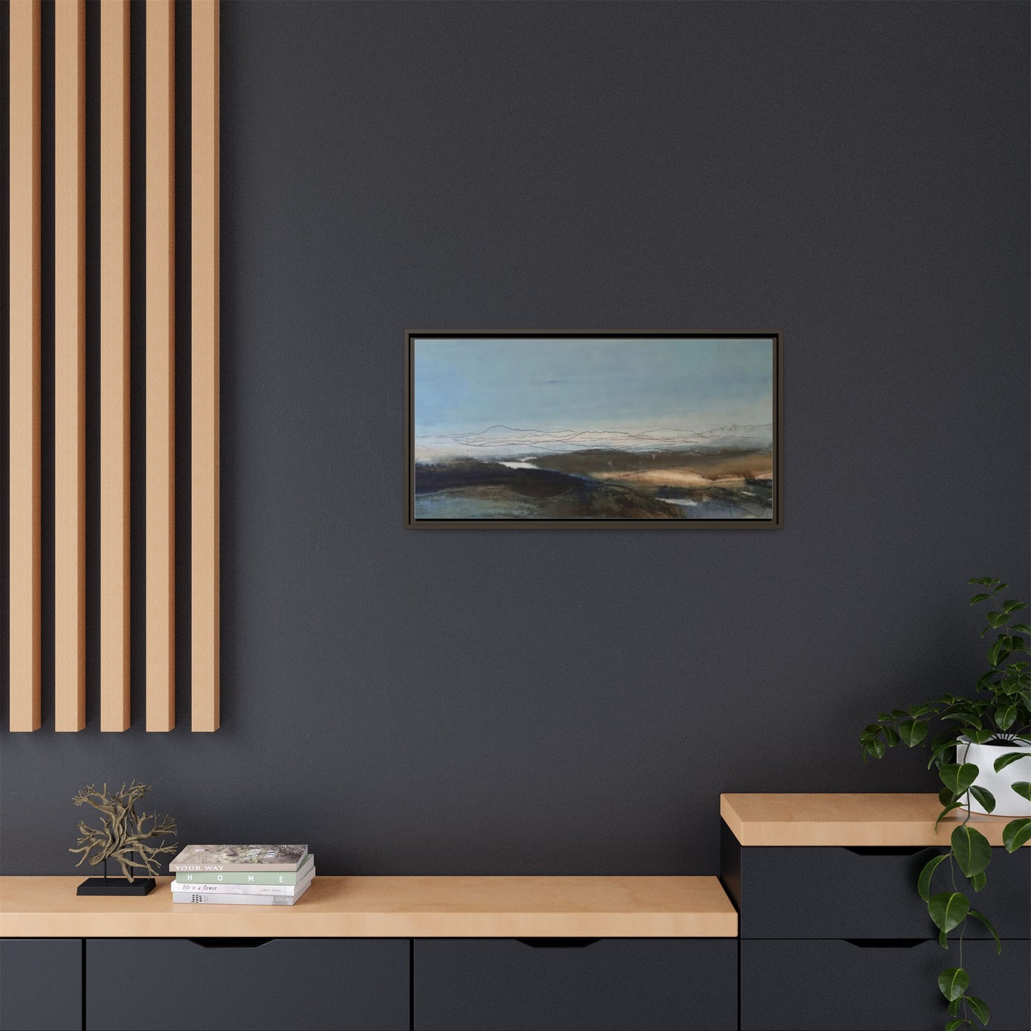 Framed Matte Canvas Wall Art — Serene Abstract Blue Landscape