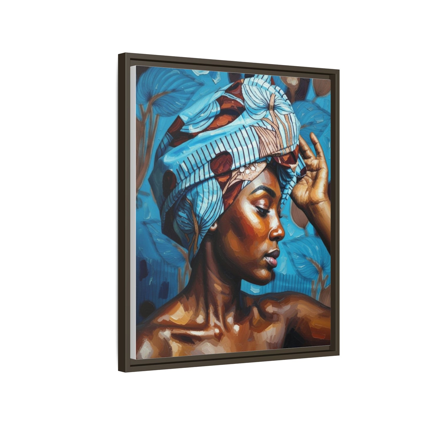 Framed Canvas Art — Portrait of Woman in Blue Headwrap