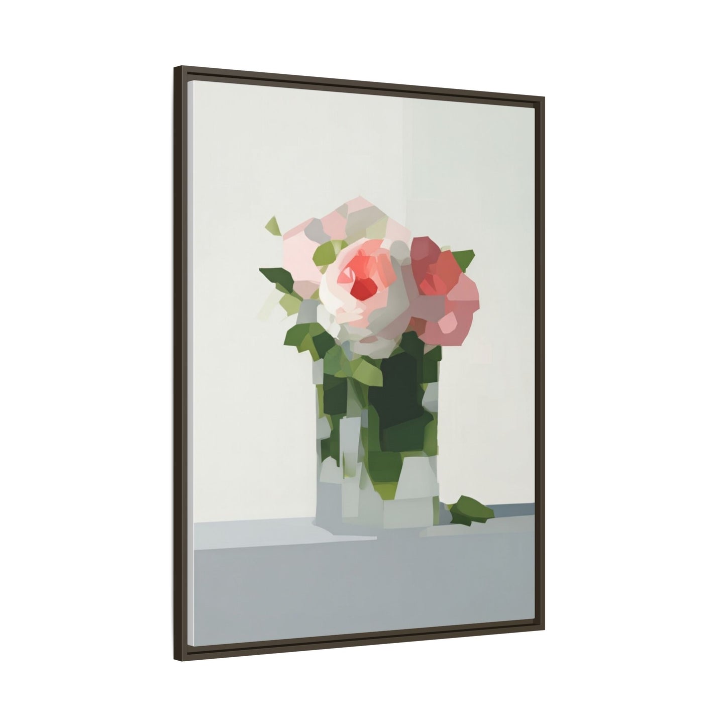 Framed Floral Canvas Print — Modern Pink Roses Still Life