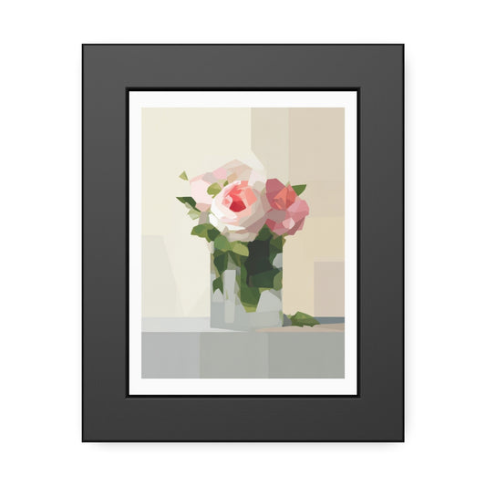 Framed Floral Poster — Geometric Pink Rose Wall Art