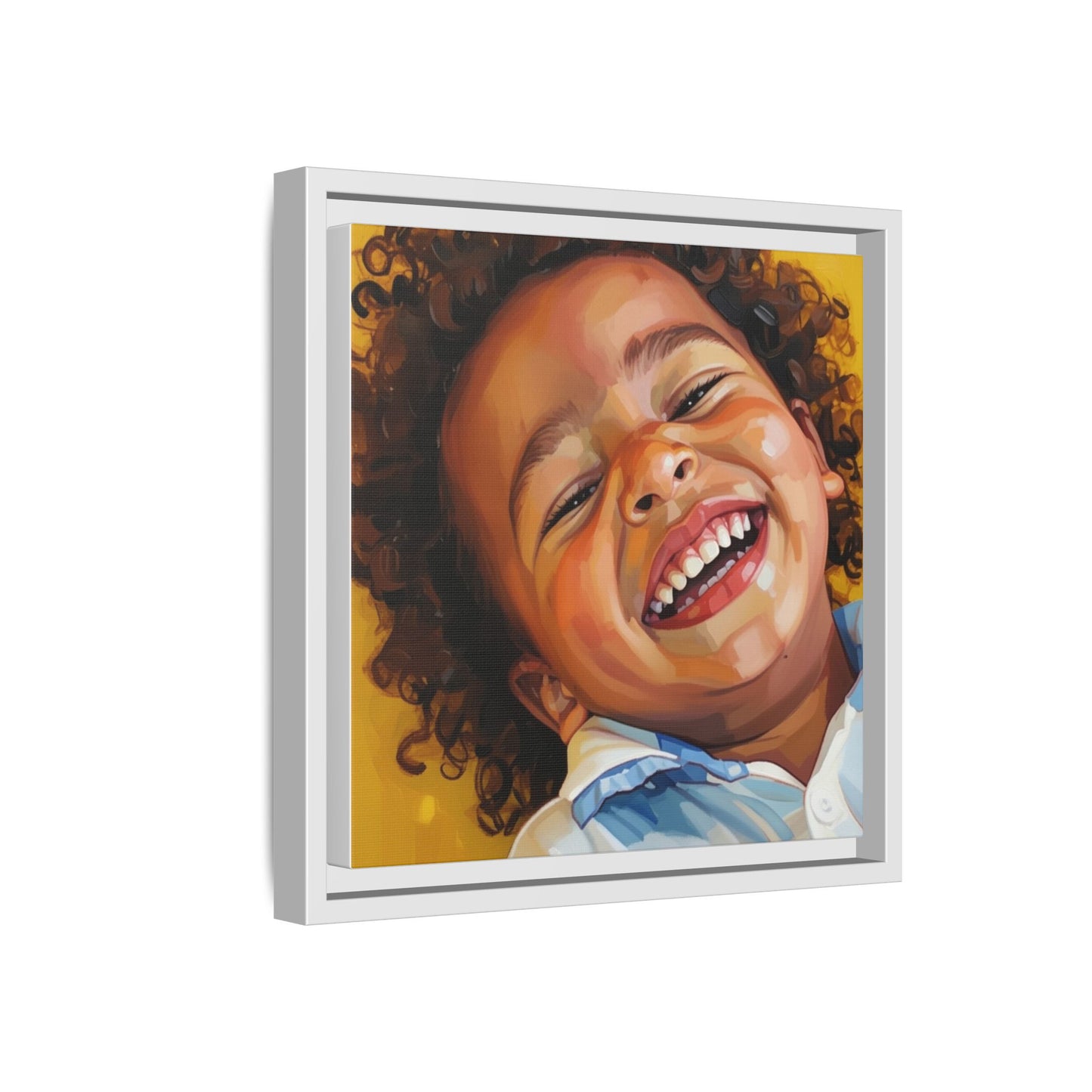 Framed Matte Canvas Print – Joyful Child Portrait, Colorful Nursery Wall Art