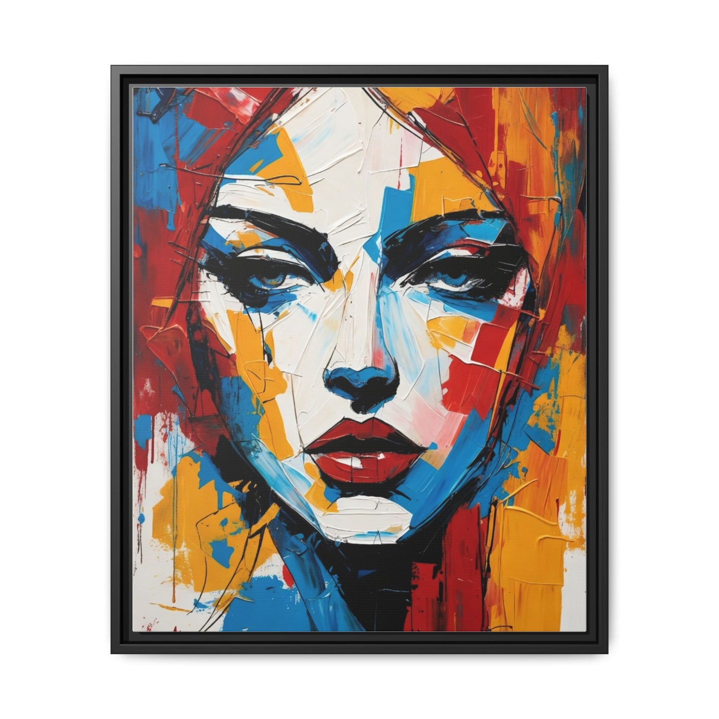 Framed Abstract Portrait Canvas — Colorful Female Face Wall Art