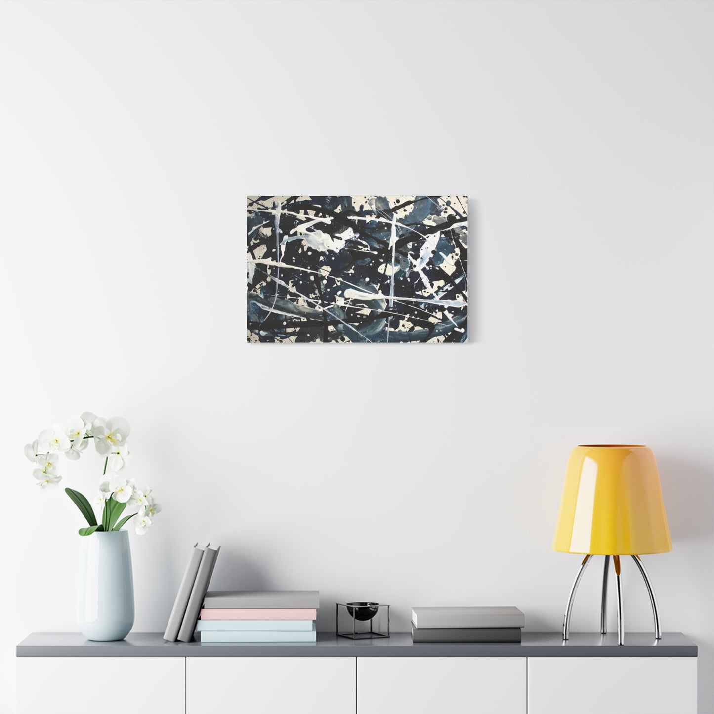 Abstract Drip Painting Canvas Print — Blue & Black Modern Wall Art (Matte Stretched)