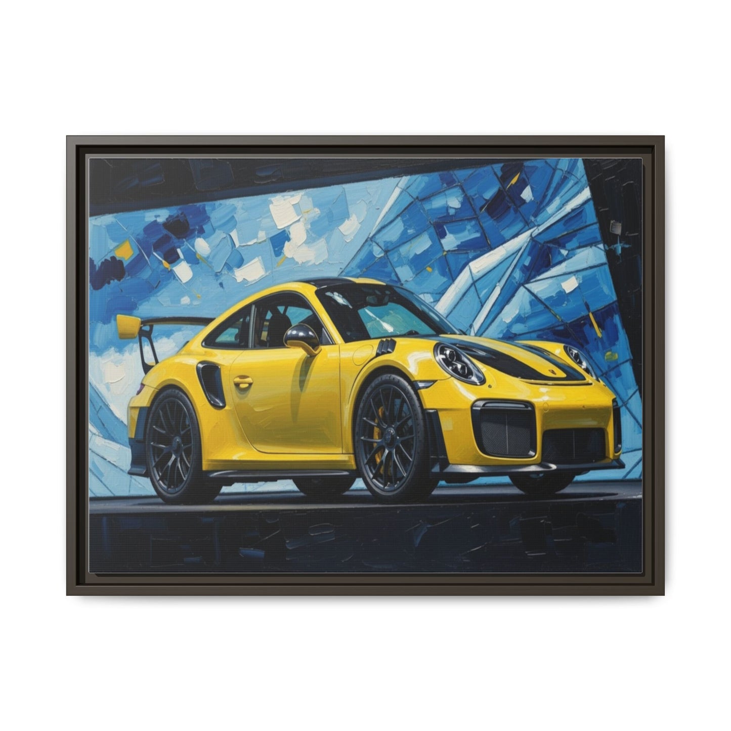 Yellow Porsche Sports Car Matte Framed Canvas – Modern Automotive Wall Art