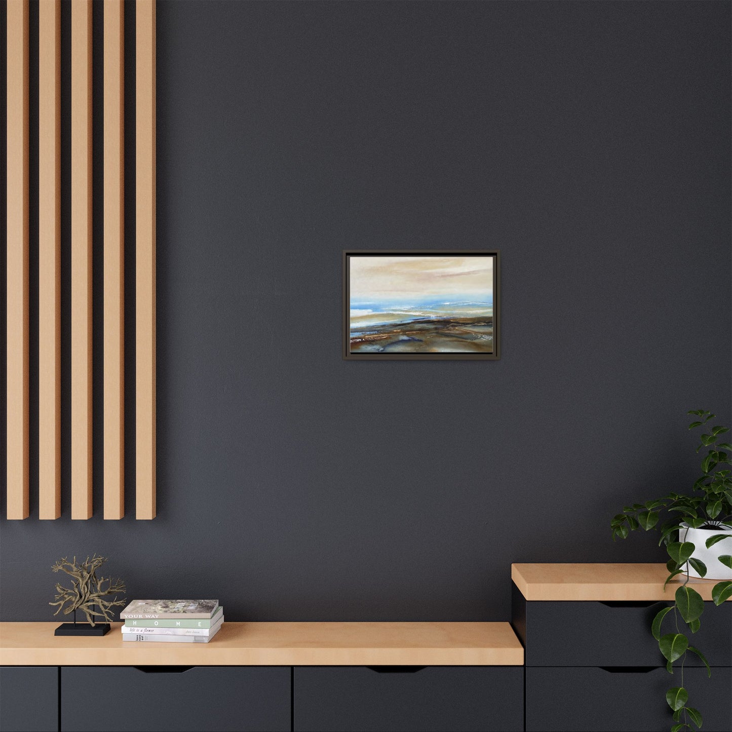 Framed Abstract Seascape Matte Canvas — Coastal Blue & Earth Tone Wall Art