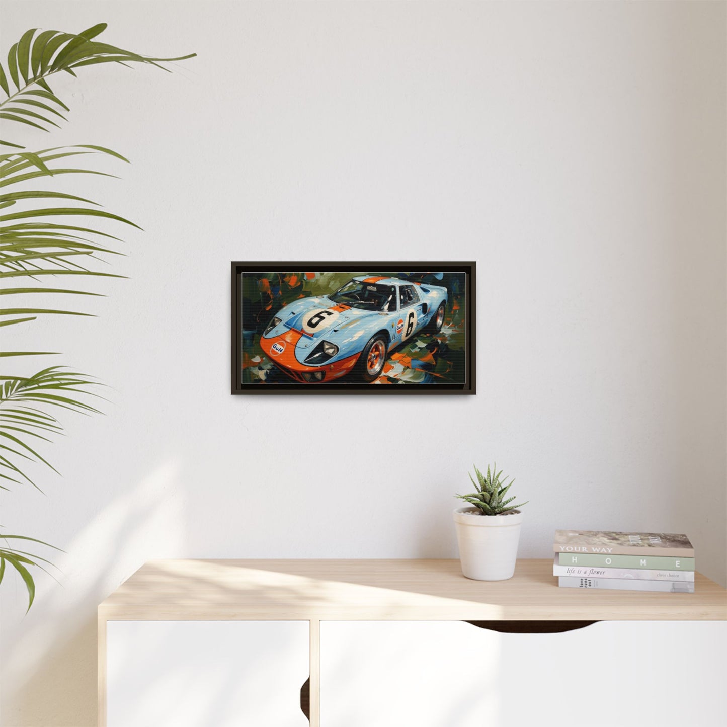 Gulf Racing GT40 Matte Framed Canvas — Vintage Sports Car Wall Art
