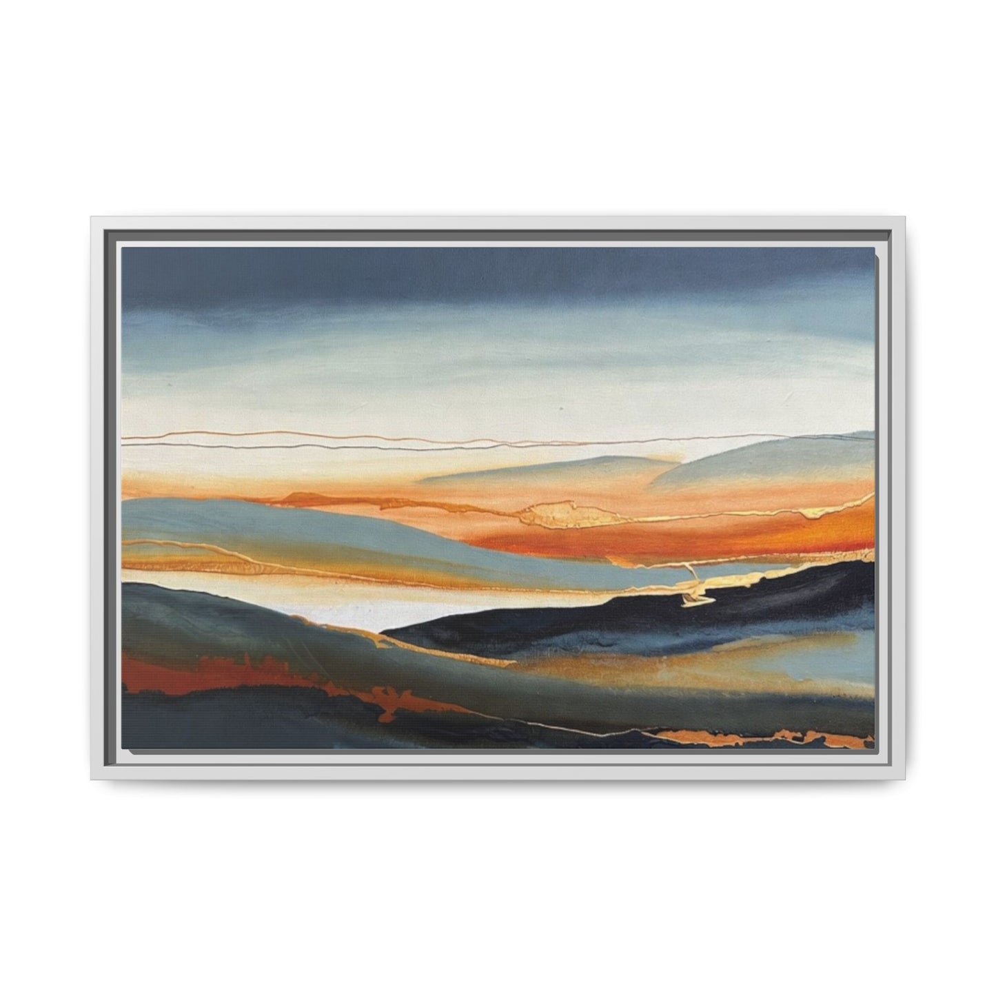 Framed Matte Canvas: Abstract Coastal Sunset Landscape Wall Art
