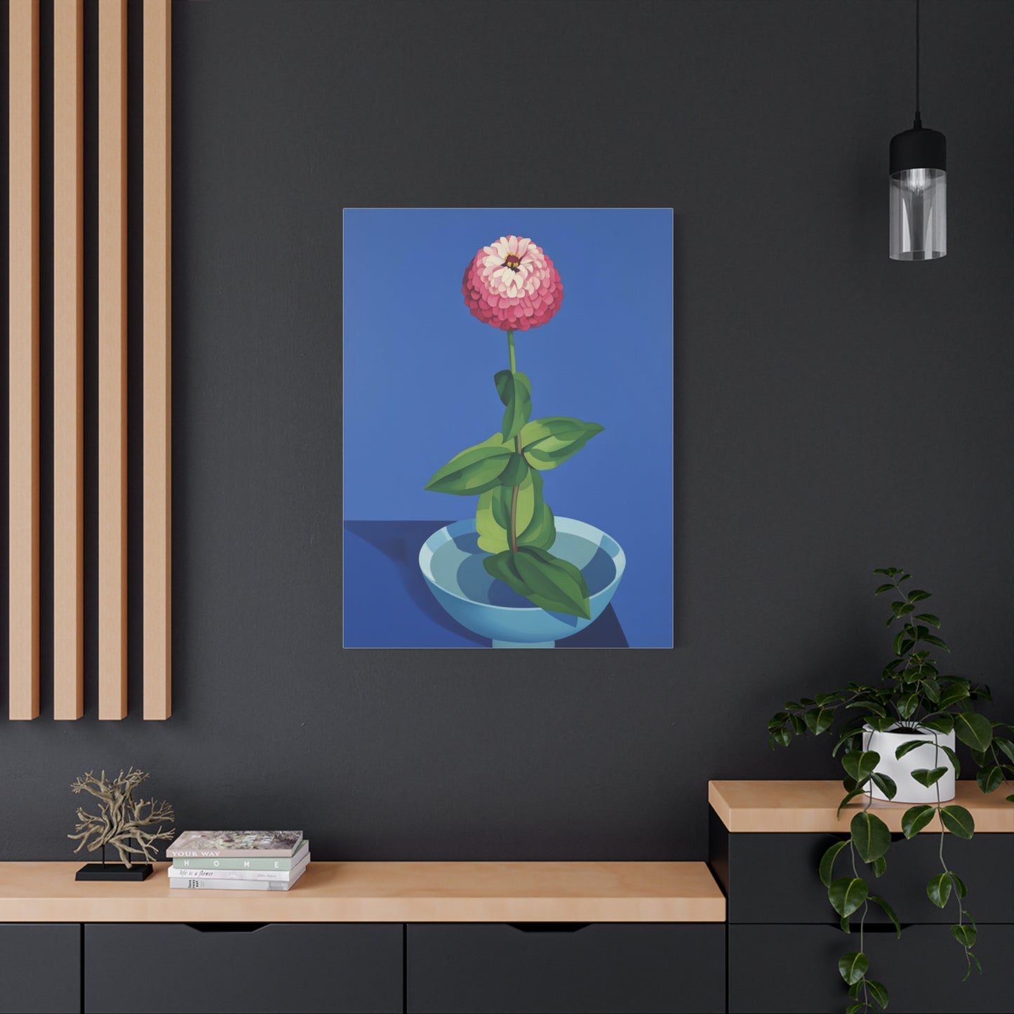 Pink Zinnia Still Life Matte Canvas Wall Art — Stretched 1.25"