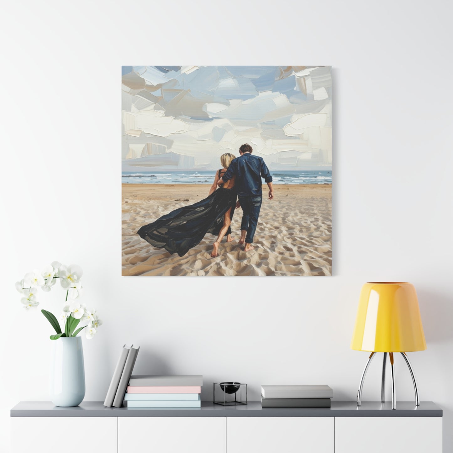 Beach Couple Canvas Print — Romantic Seaside Wall Art, Matte Stretched 1.25"