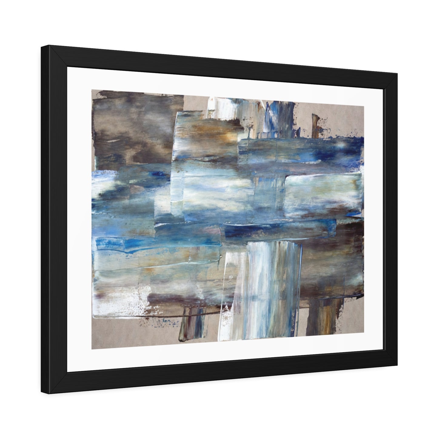 Abstract Blue Horizon Framed Paper Poster — Modern Coastal Wall Art