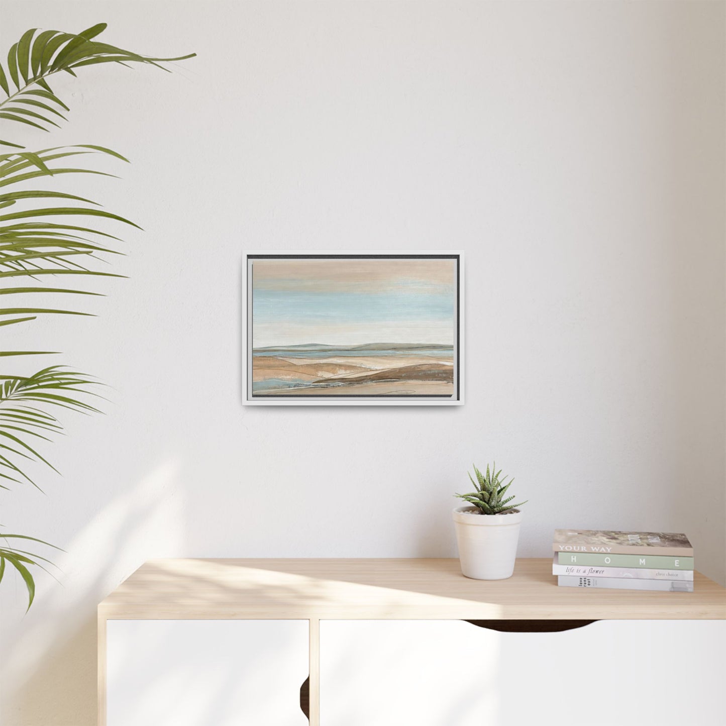Framed Abstract Landscape Matte Canvas — Serene Coastal Horizon Wall Art