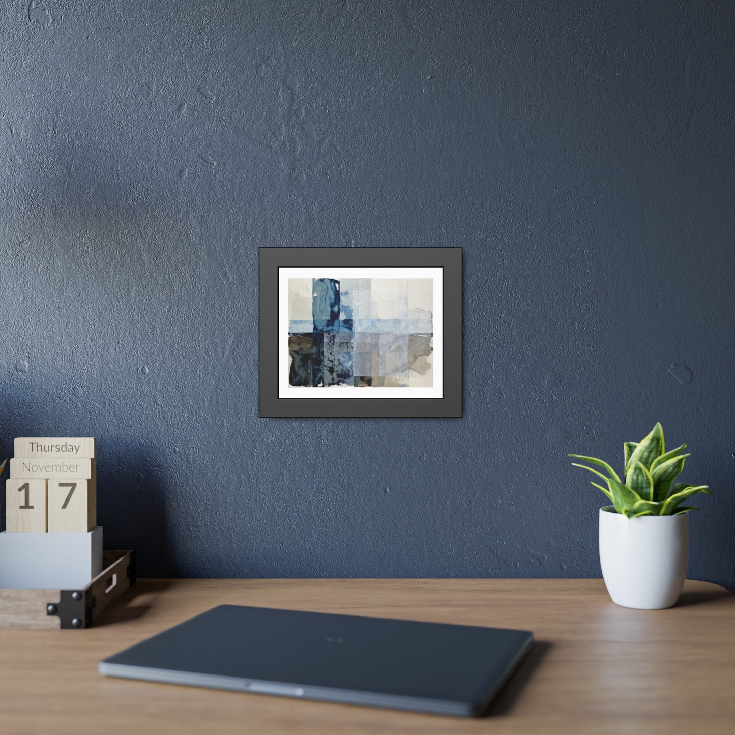 Framed Abstract Blue Watercolor Print — Modern Wall Art Poster