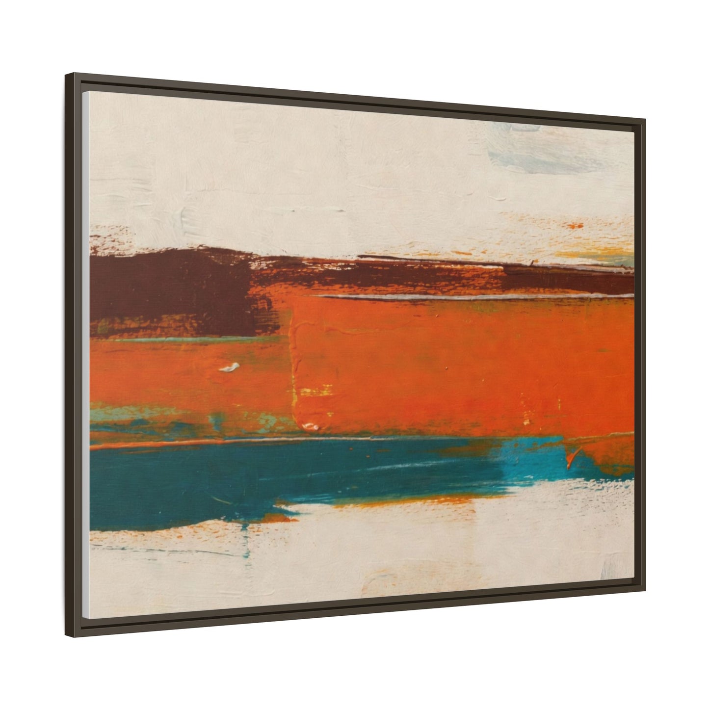 Abstract Horizon Matte Canvas Framed Print — Modern Orange Teal Wall Art