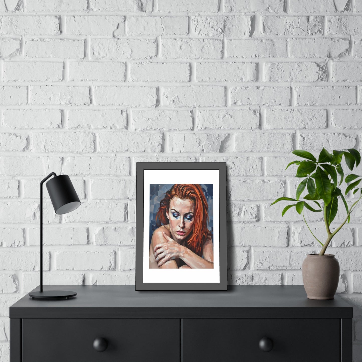 Framed Poster - Moody Redhead Portrait Art Print (Framed)