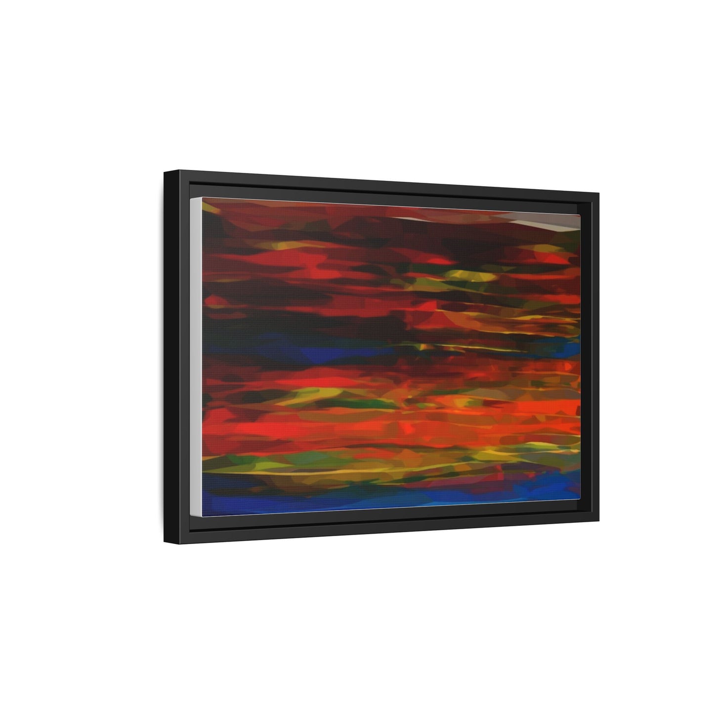 Abstract Multi-Color Matte Canvas Framed Wall Art — Bold Red & Blue Modern Painting