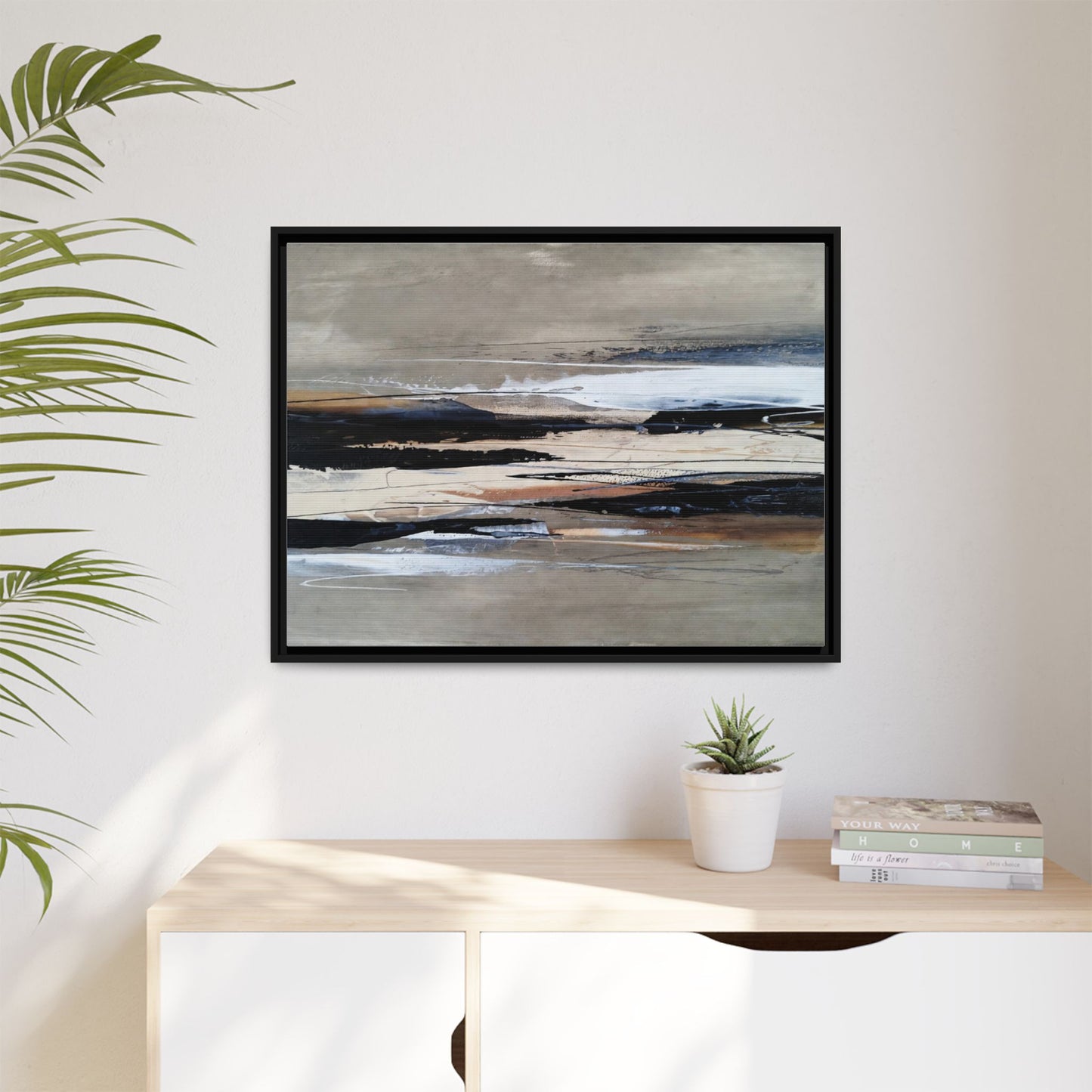 Abstract Seascape Matte Canvas Framed Wall Art — Neutral Coastal Landscape