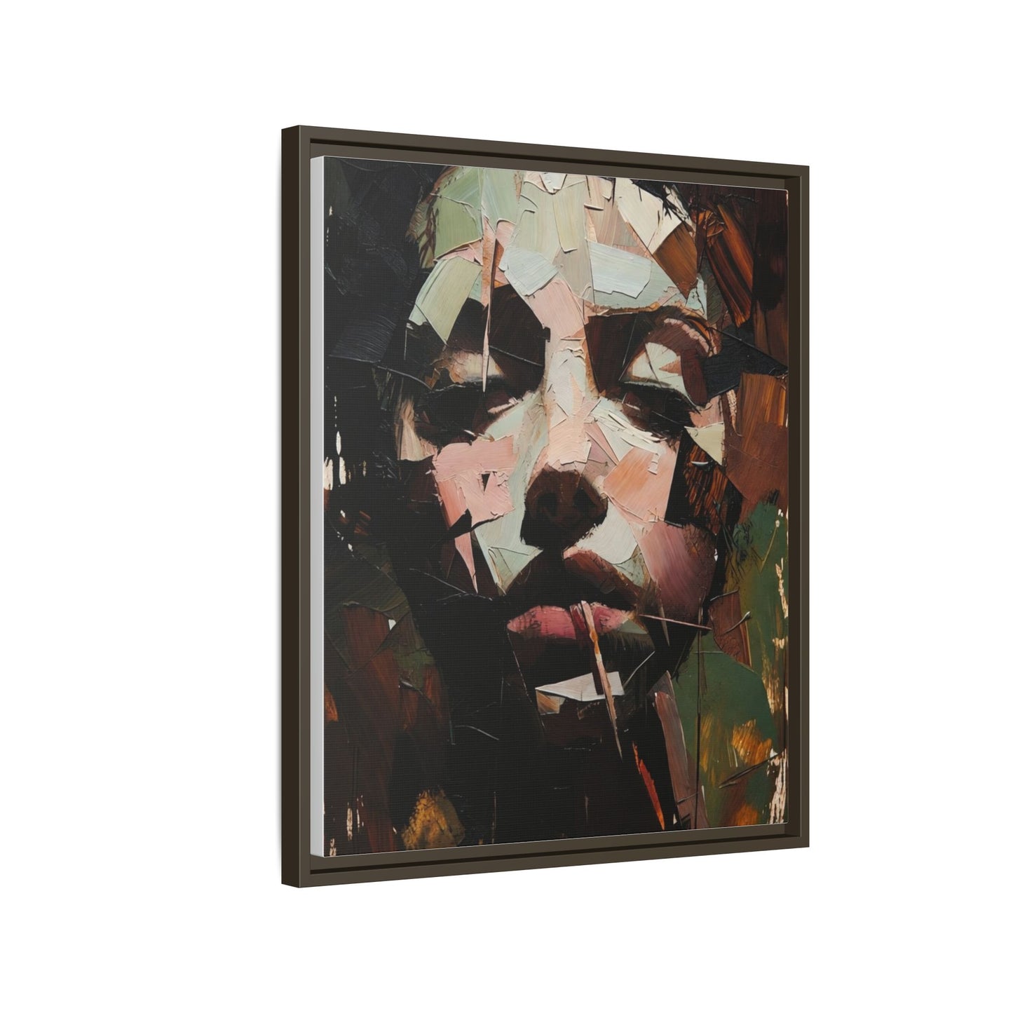 Matte Framed Canvas Art — Abstract Female Portrait, Moody Multicolor