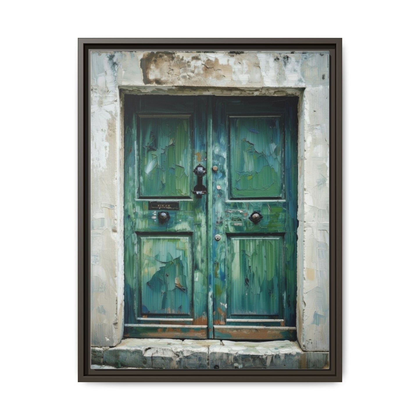 Framed Matte Canvas Art — Weathered Green Door Wall Print