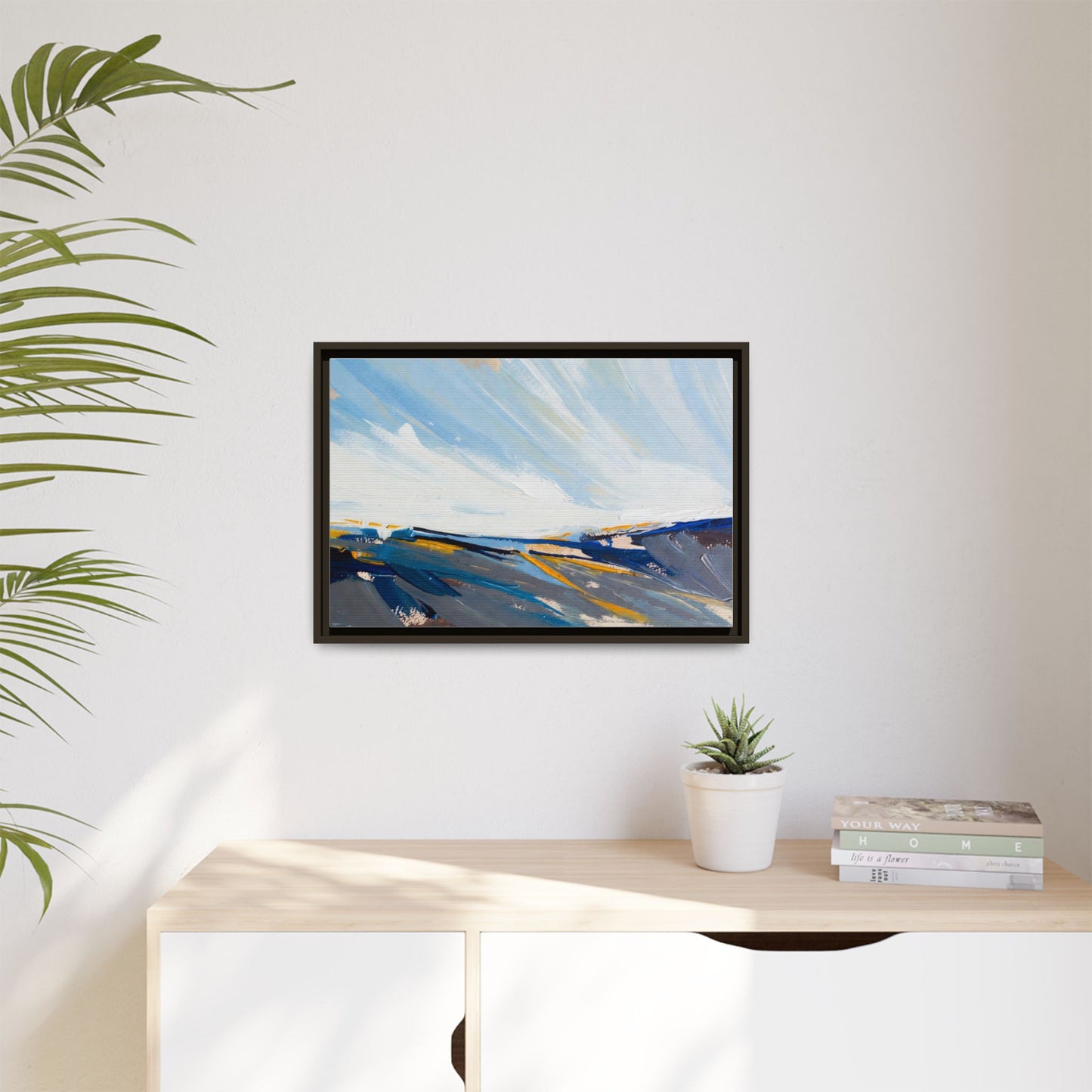 Framed Abstract Seascape Canvas Print — Matte Multi‑Color Wall Art