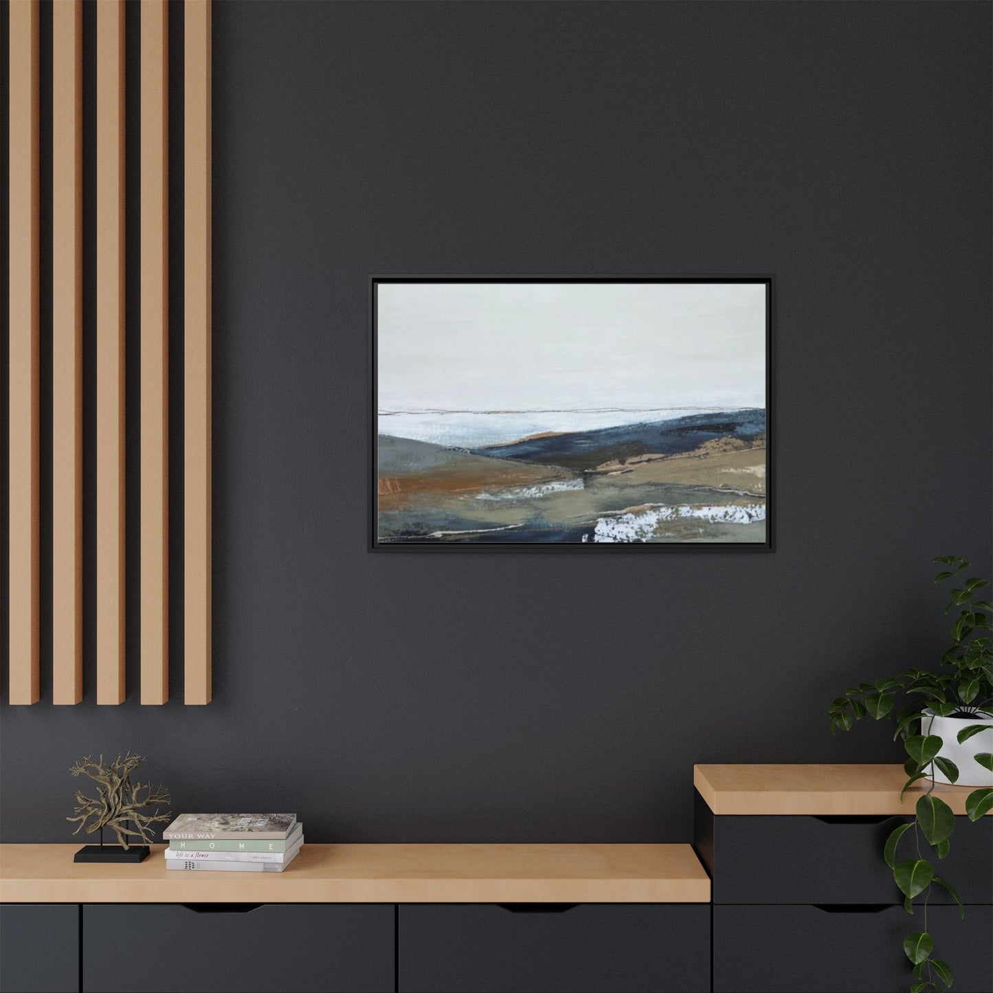 Framed Matte Canvas Wall Art — Serene Coastal Abstract Landscape