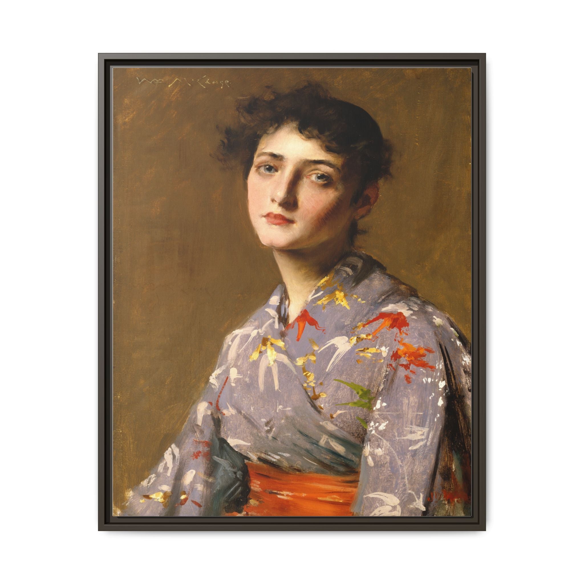 Girl in a Japanese Costume by William Merritt Chase Framed Matte Canvas Wall Art Print