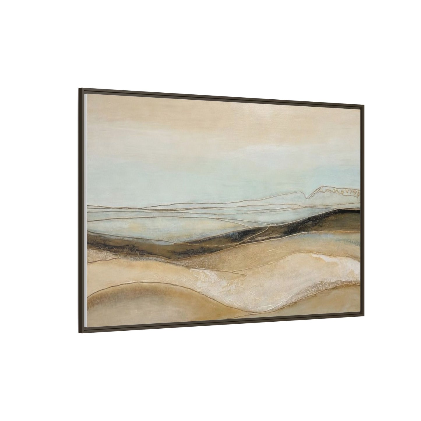 Framed Matte Canvas Wall Art — Neutral Abstract Landscape in Soft Blues & Earth Tones