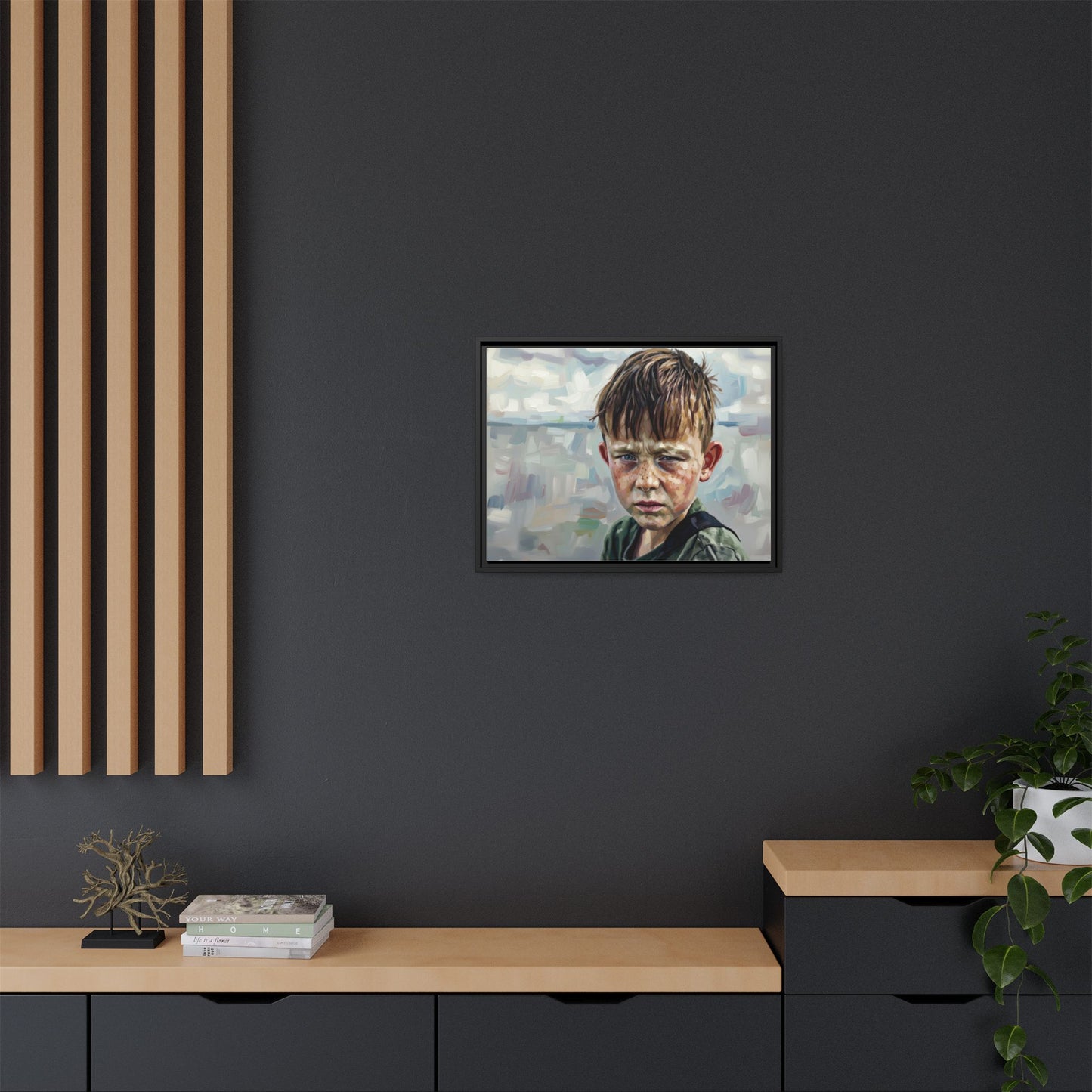 Framed Matte Canvas: Gritty Boy Portrait Art Print