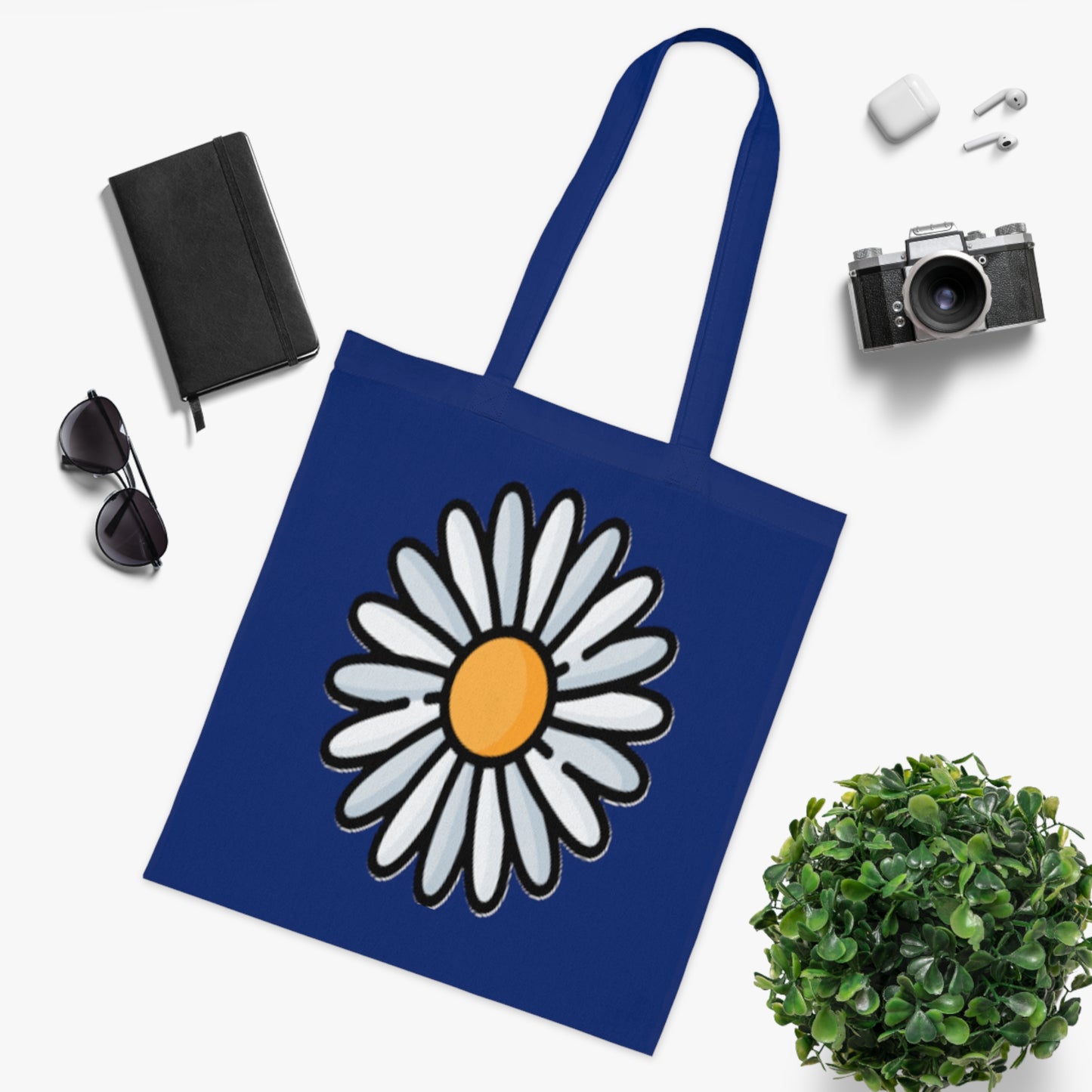 Daisy Print Cotton Tote Bag – Cute Floral Market Tote