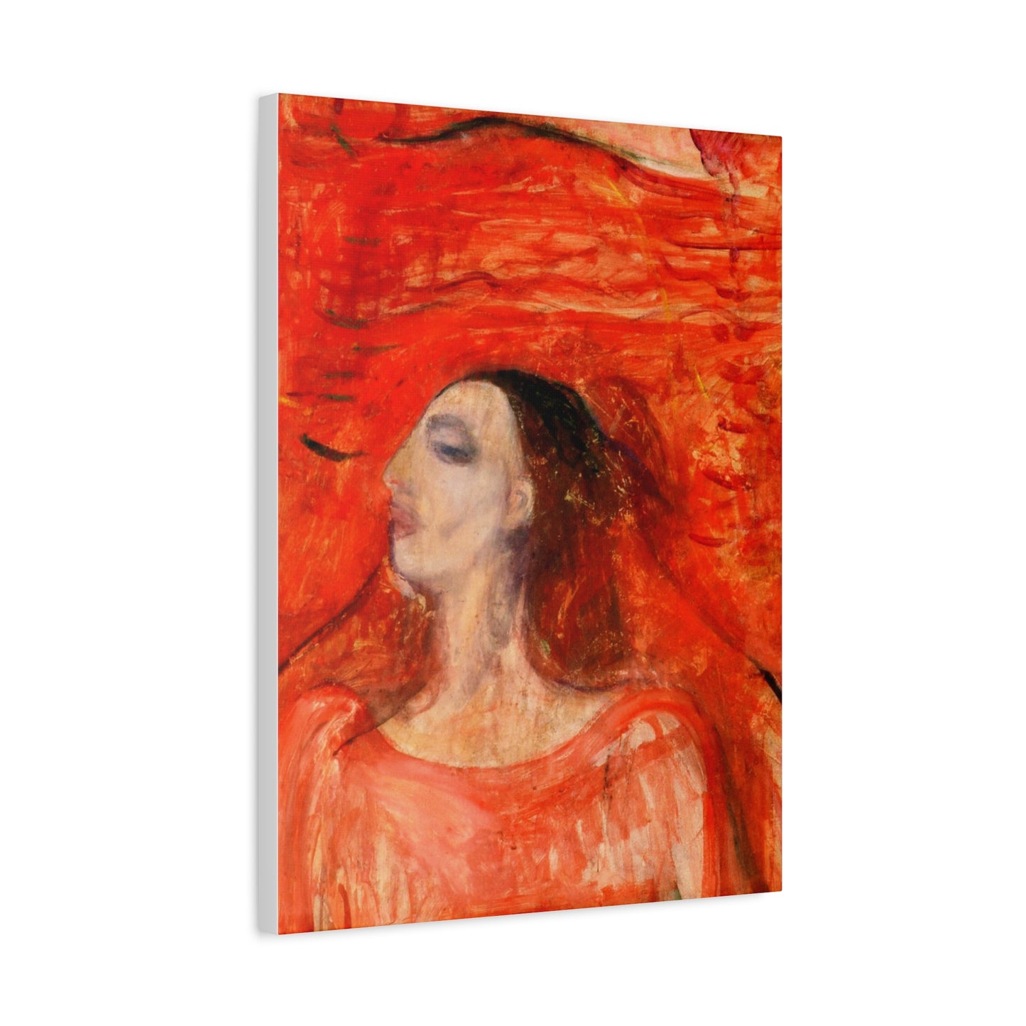 Woman's Head against a Red Background by Edvard Munch Matte Canvas Wall Art