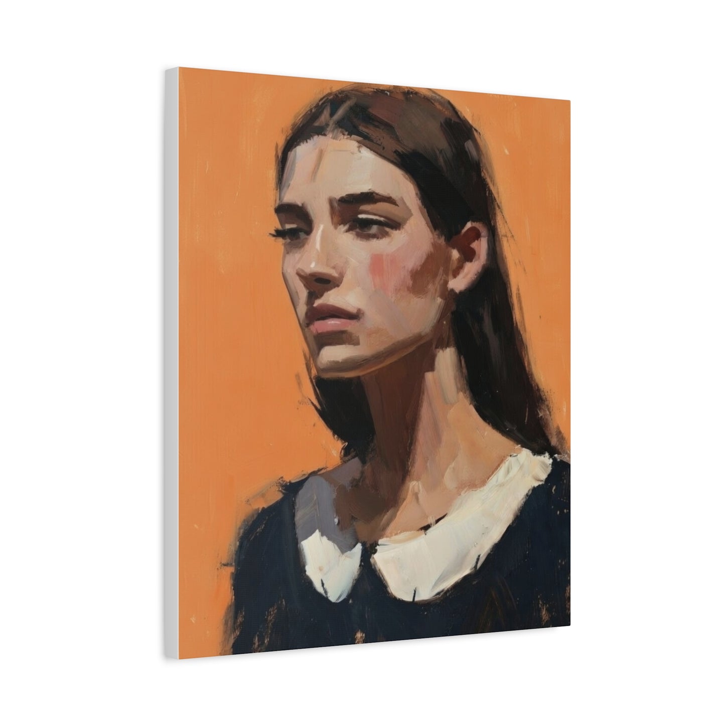 Portrait Canvas Print — Moody Female Figure in Warm Orange