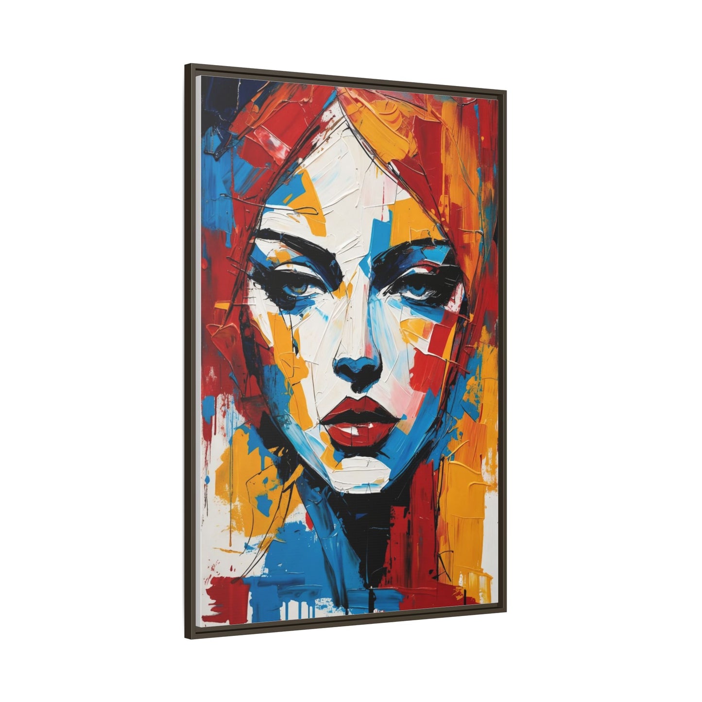 Framed Abstract Portrait Canvas — Colorful Female Face Wall Art