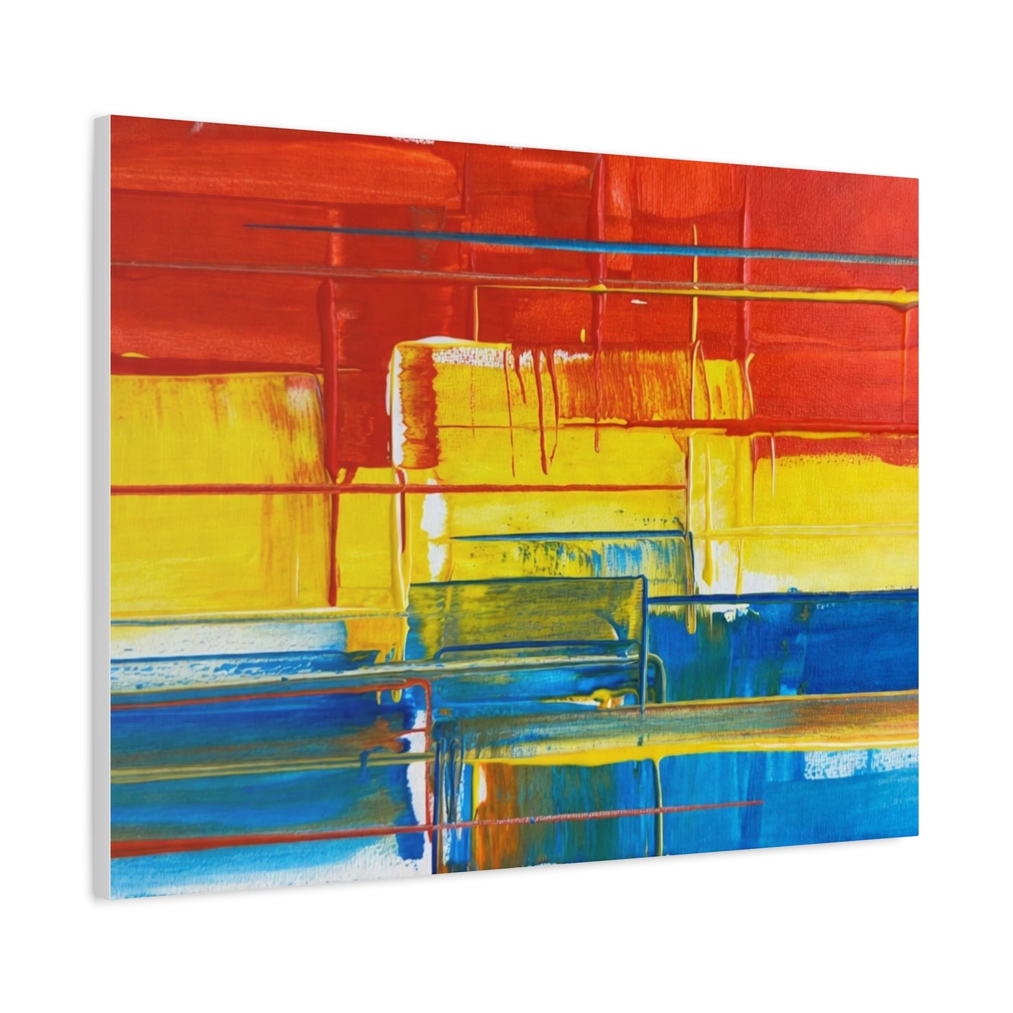 Abstract Color Block Canvas Print — Vibrant Red, Yellow & Blue Stretched Wall Art
