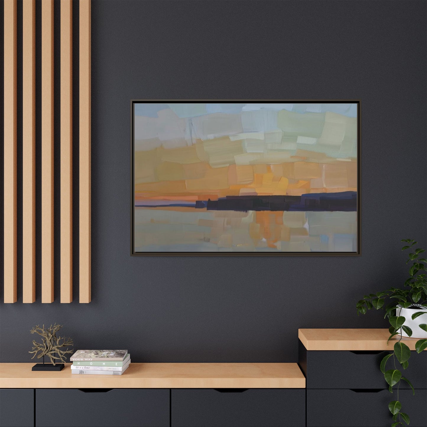 Framed Matte Canvas Sunset Abstract Landscape Art Print