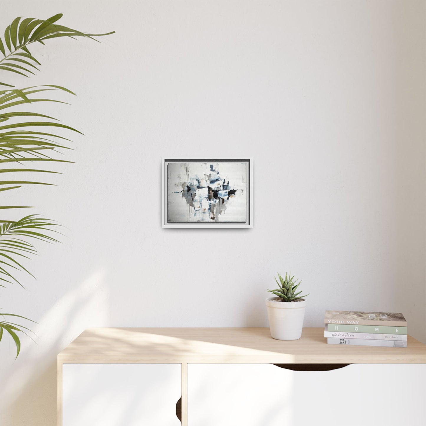 Framed Abstract Canvas Art — Blue Neutral Modern Wall Print