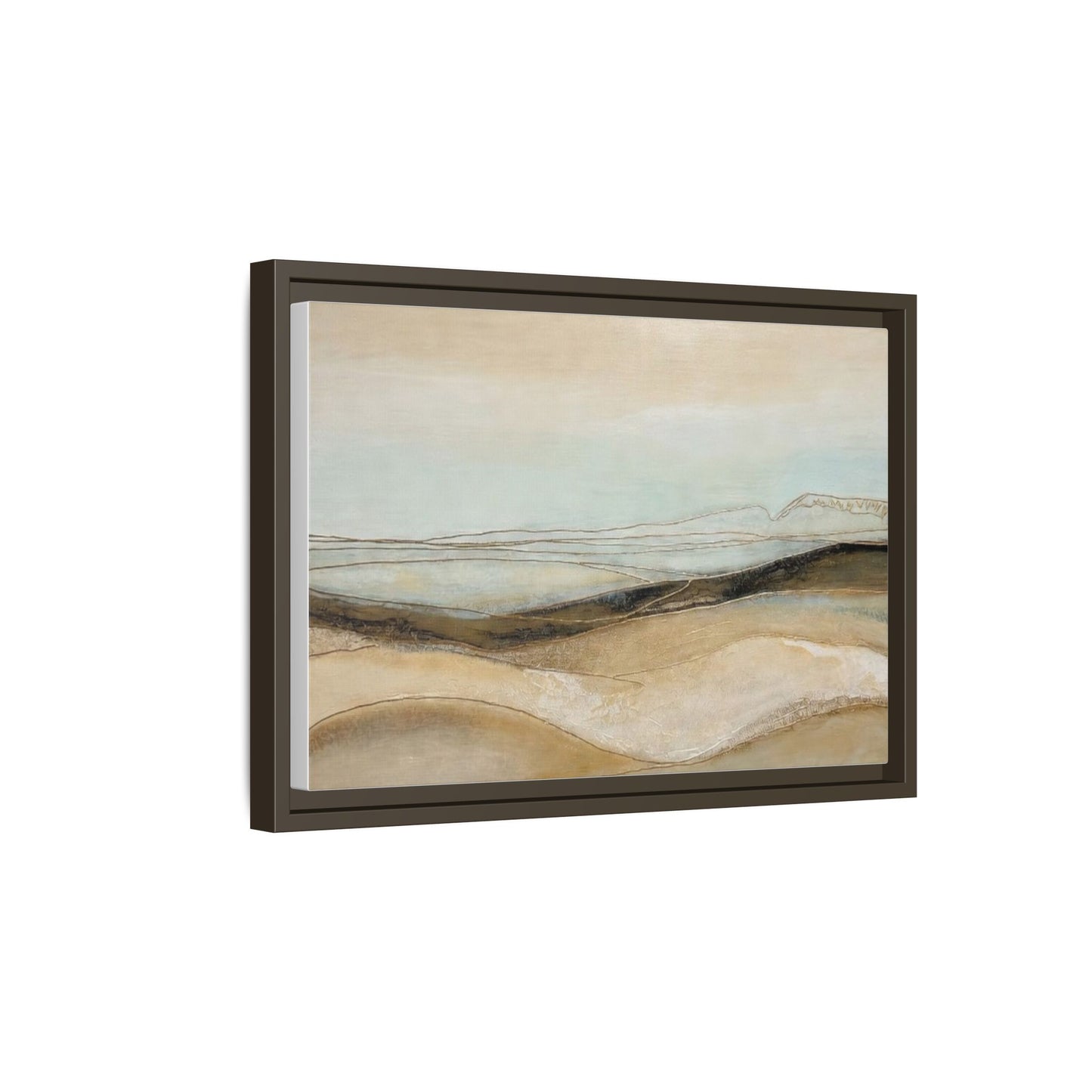 Framed Matte Canvas Wall Art — Neutral Abstract Landscape in Soft Blues & Earth Tones