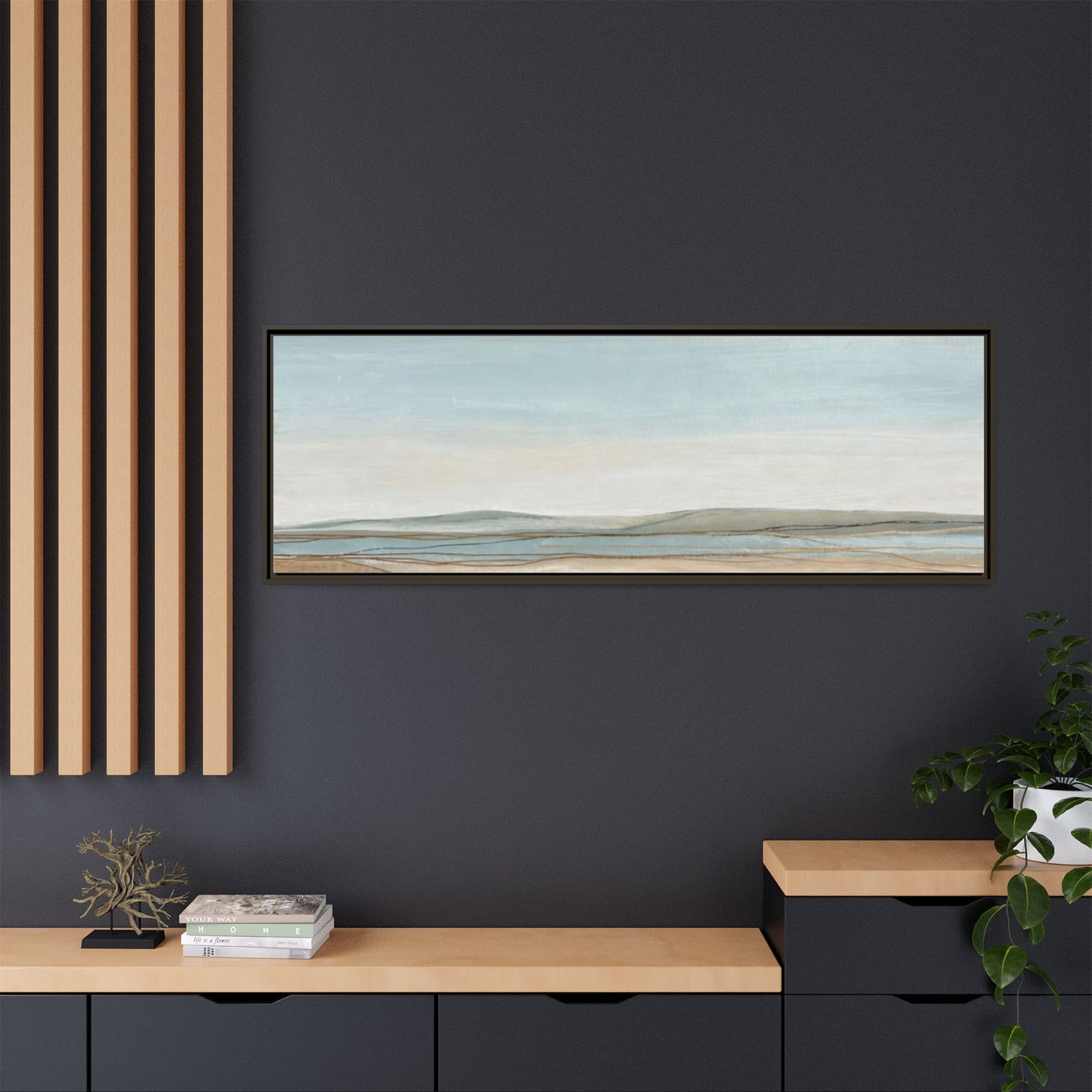 Framed Abstract Landscape Matte Canvas — Serene Coastal Horizon Wall Art