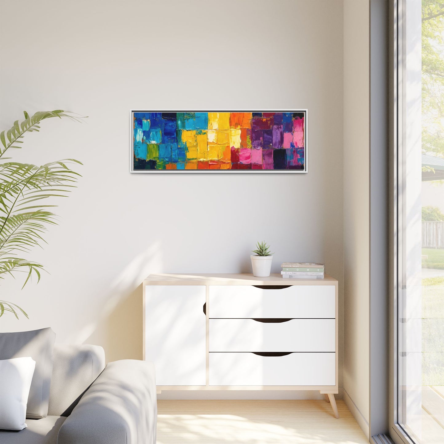 Abstract Rainbow Mosaic Framed Canvas Print — Colorful Modern Wall Art