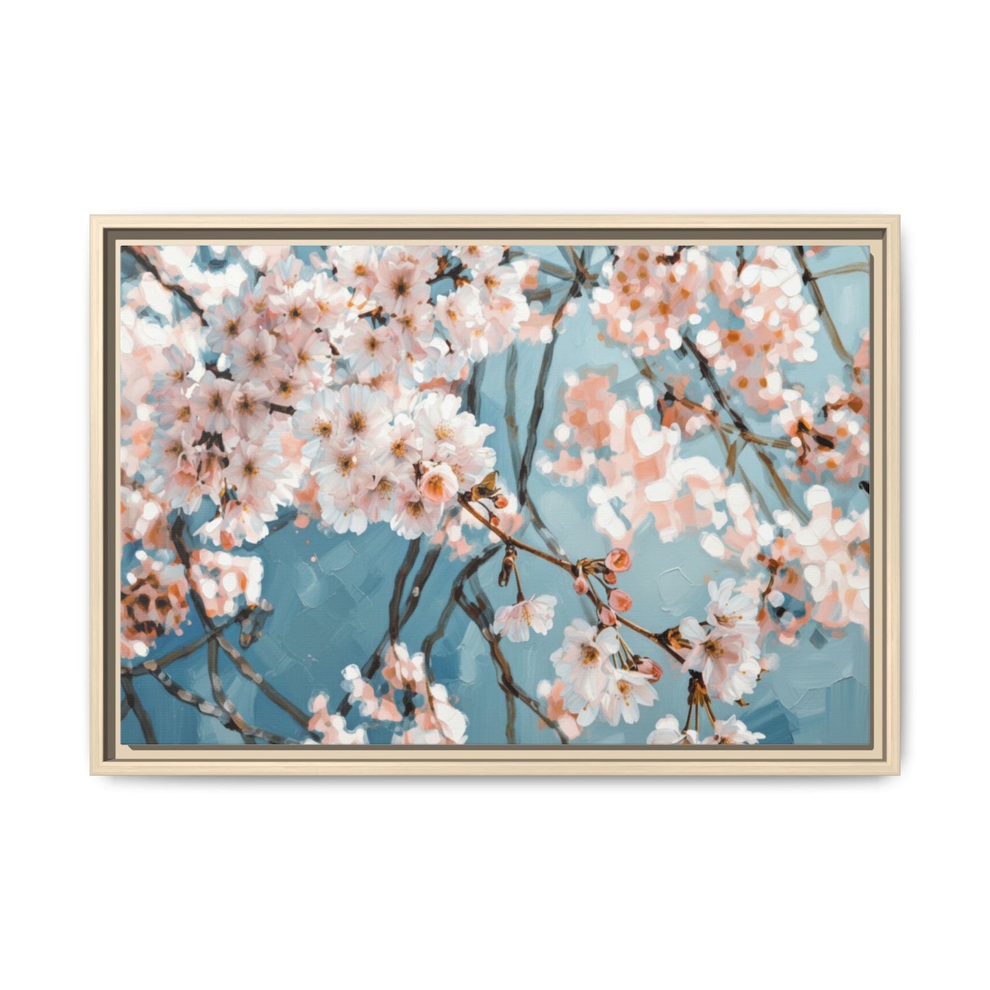 Framed Cherry Blossom Matte Canvas Print — Soft Pink Floral Wall Art