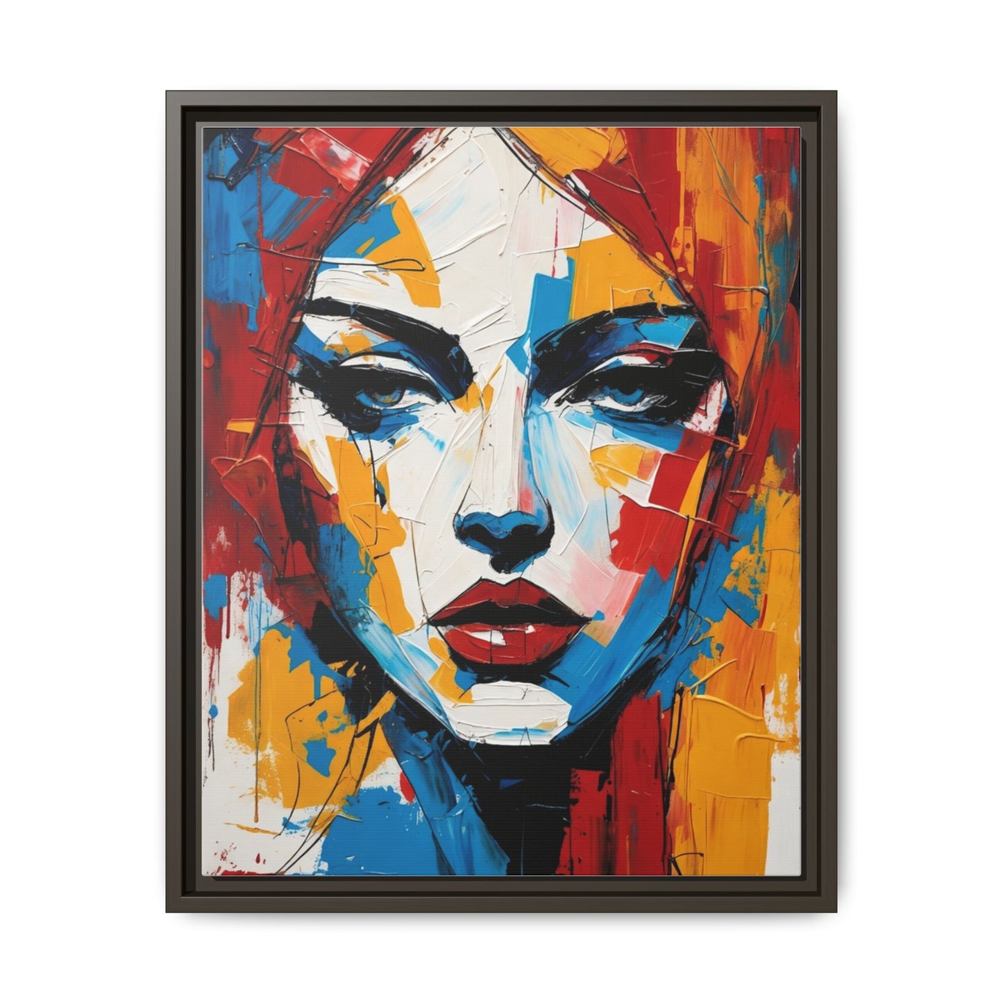 Framed Abstract Portrait Canvas — Colorful Female Face Wall Art