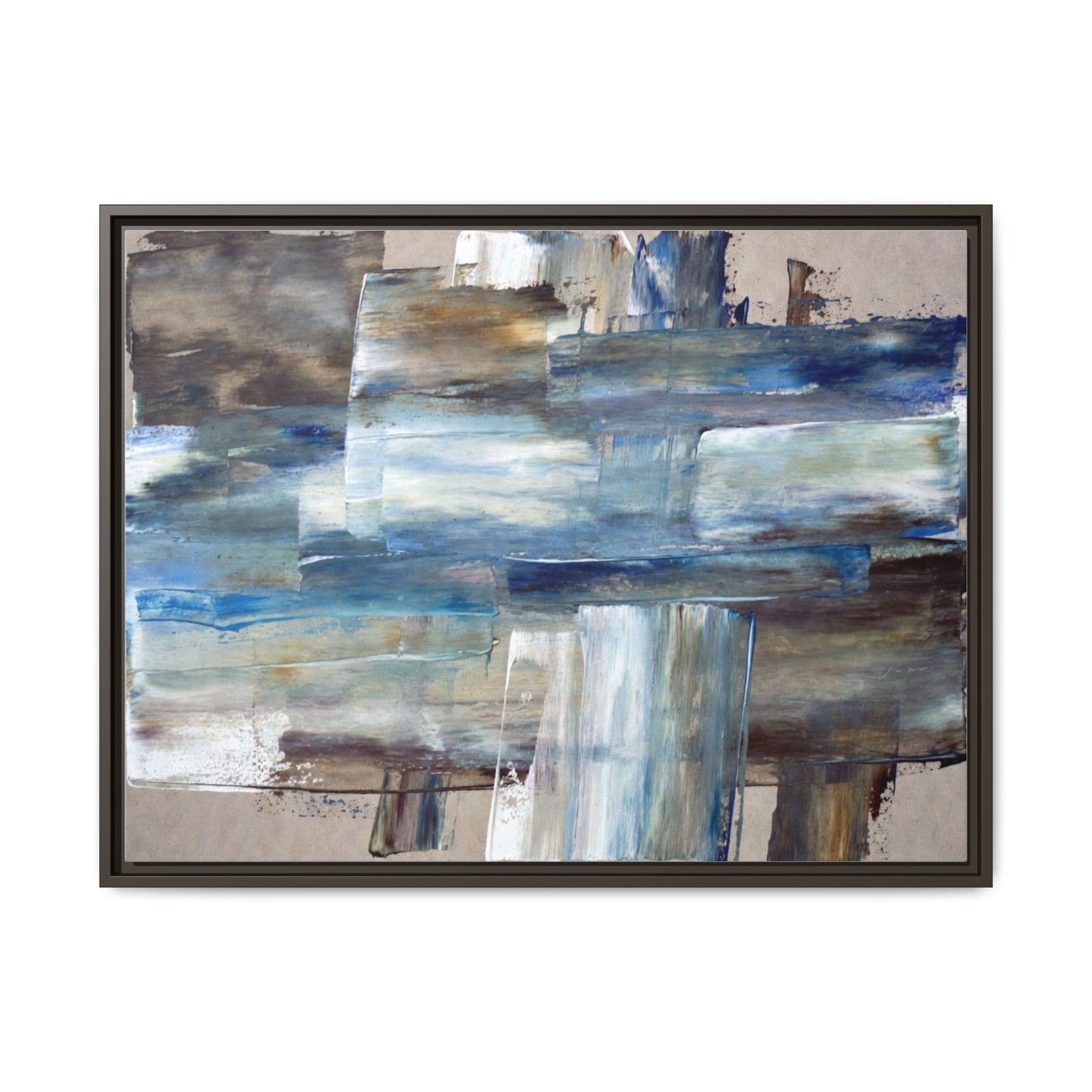 Abstract Blue Coastal Matte Canvas Framed Wall Art