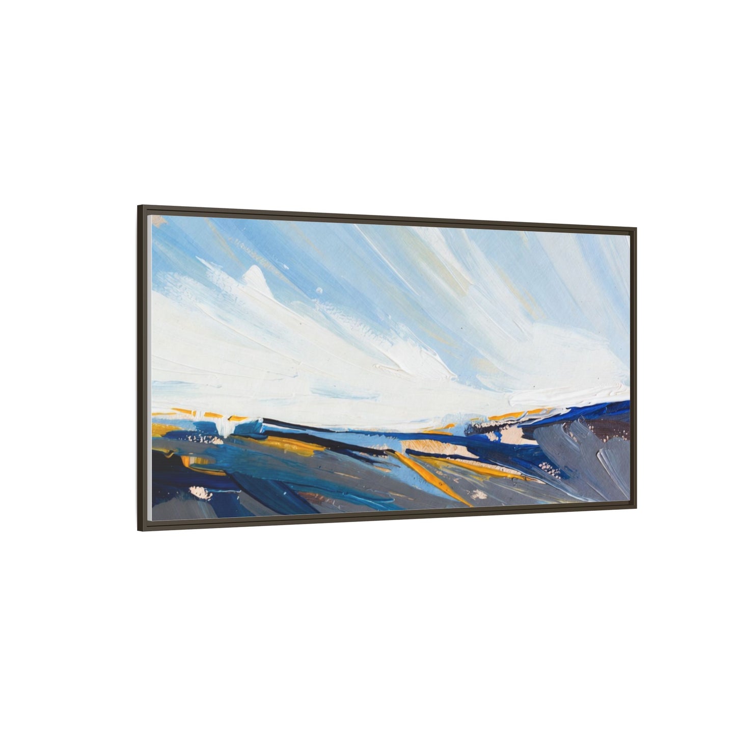 Framed Abstract Seascape Canvas Print — Matte Multi‑Color Wall Art