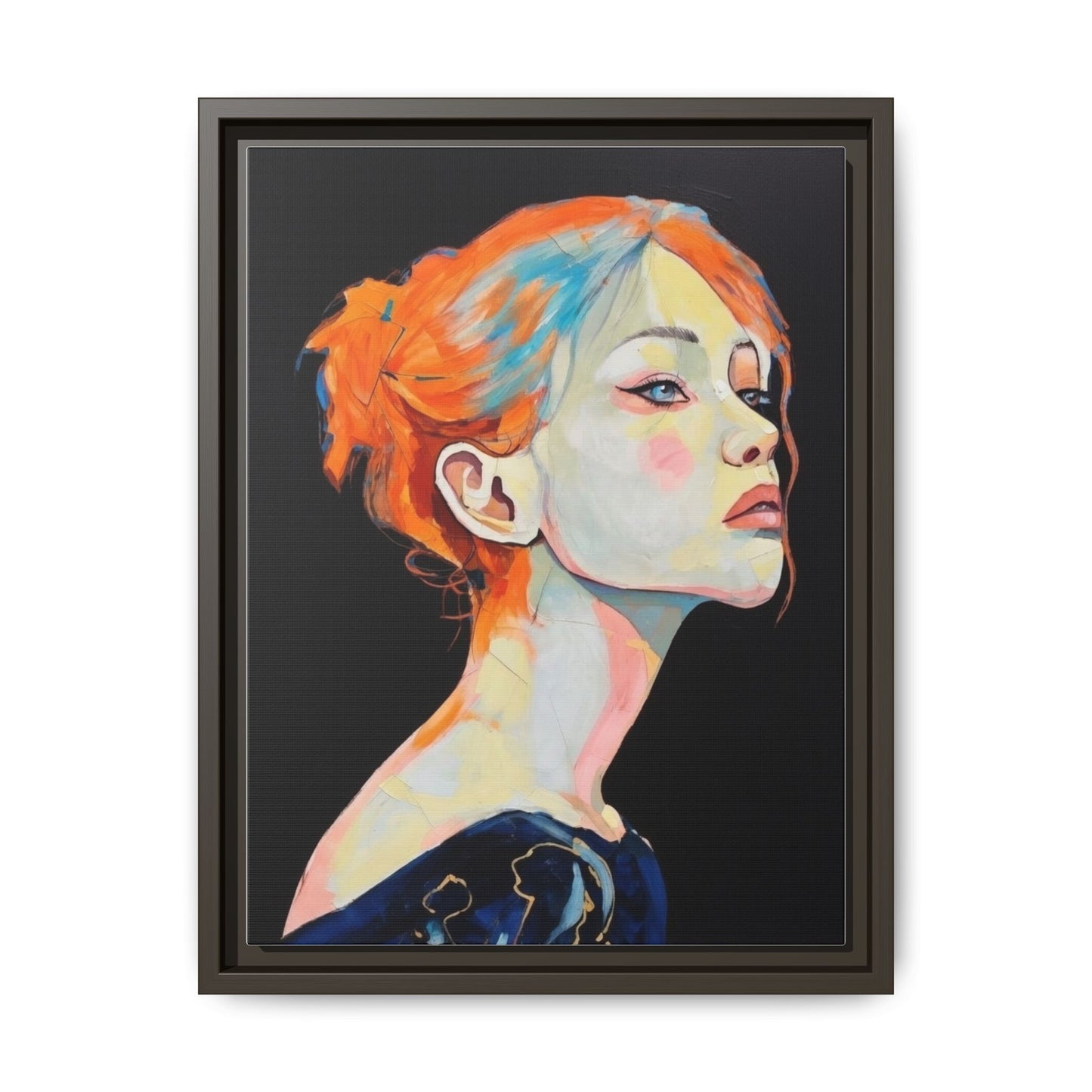 Framed Matte Canvas Portrait — Vibrant Multi‑Color Woman Wall Art